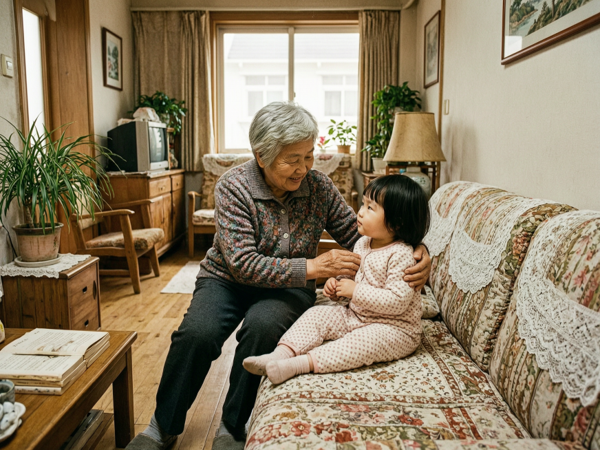 生成老人照顾孙女照片预览效果