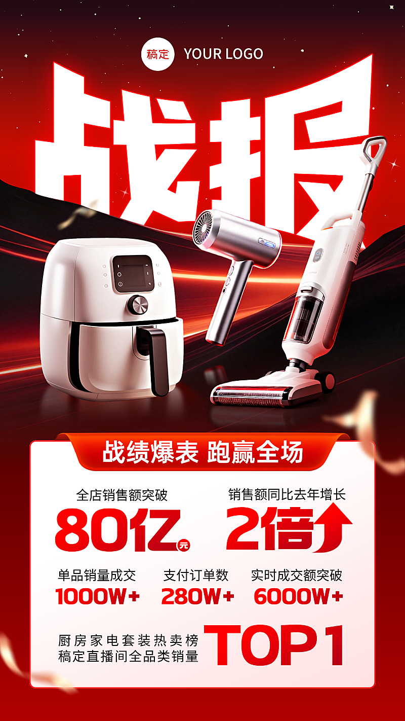 618大促家电营销科技感销售战报竖版海报