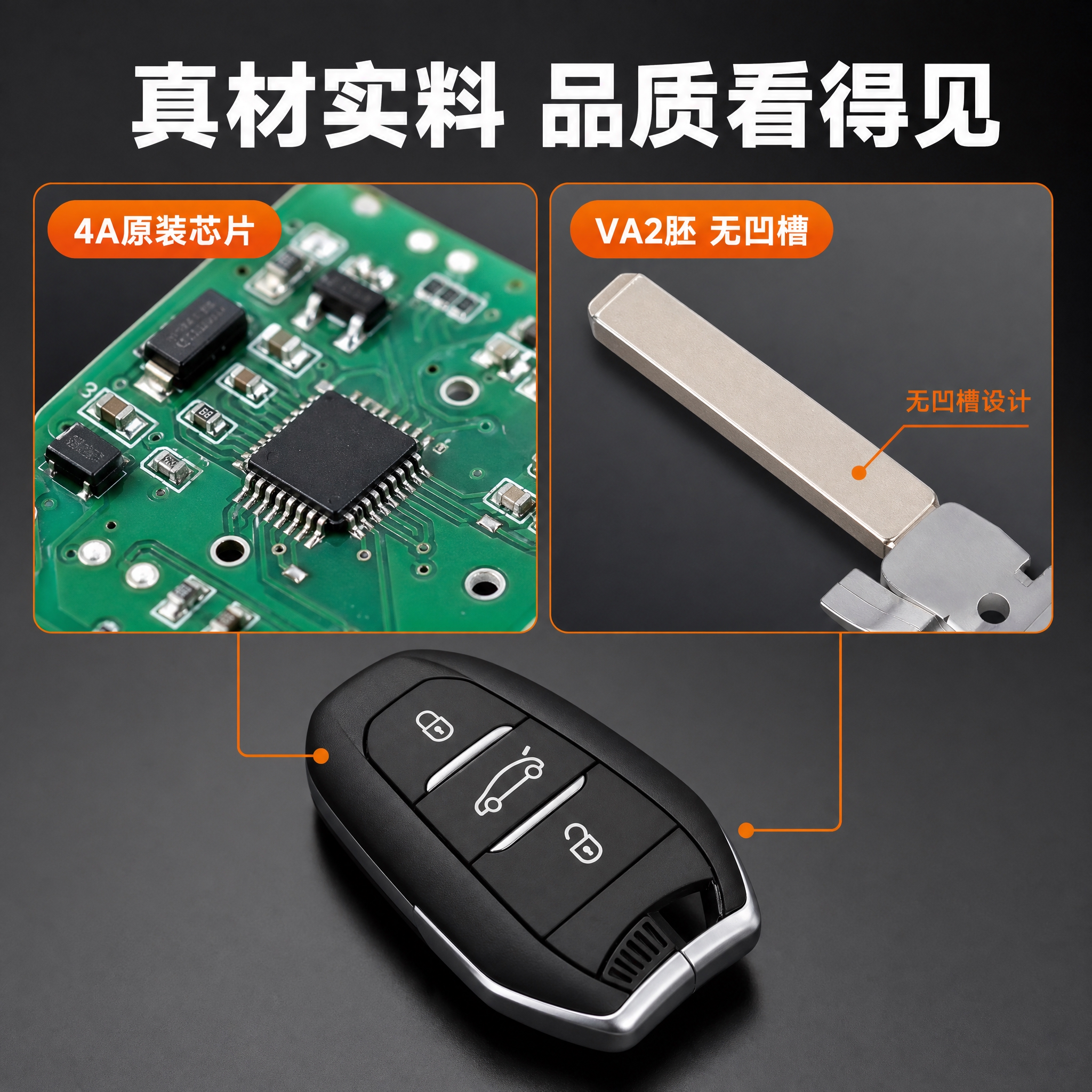 [主图-3] 材质工艺细节，主题：真材实料 芯片钥匙胚细节展示… - 图片创意预览