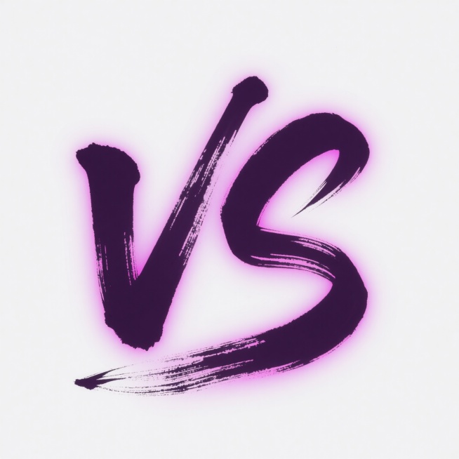 白色背景上，“VS”字母以流畅飘逸的书法笔触呈现，采用深紫色作为主色调，边缘带有渐变的亮粉色高光，整体呈现出细腻的毛笔质感，笔触末端有自然的飞白效果，字母周围环绕着淡淡的紫色光晕，营造出神秘而优雅的氛围，字体风格为具有东方韵味的行草书法，线条圆润流畅且富有动感，没有任何文字信息、LOGO、二维码及多余装饰元素。预览效果