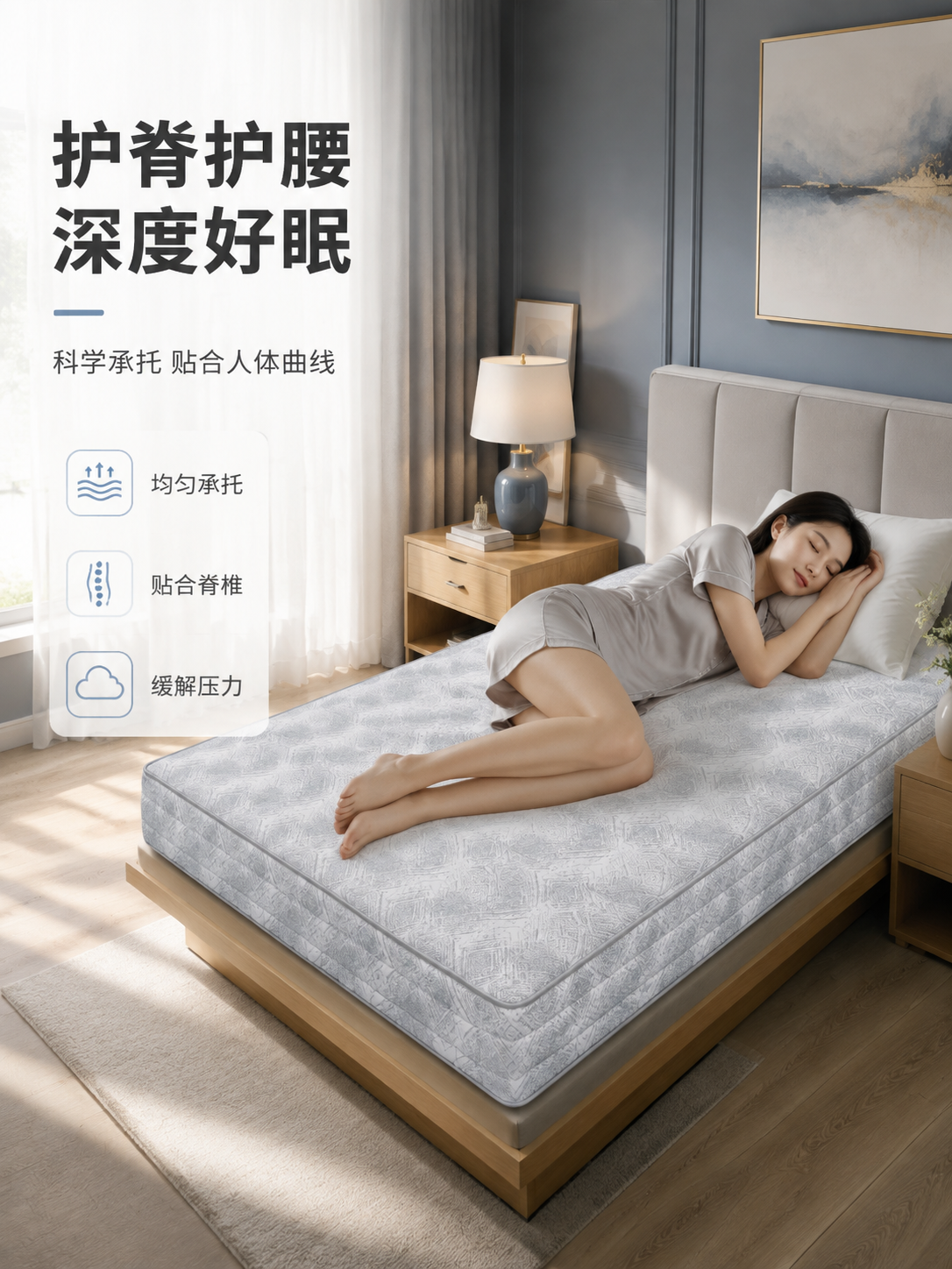 [商品] 使用【图3】中的灰白菱格纹绗缝床垫（带淡蓝色调），灰… - 图片创意预览