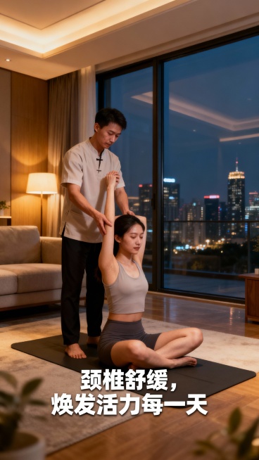 生成50张上门颈椎按摩的图文，图片加入一些文字预览效果