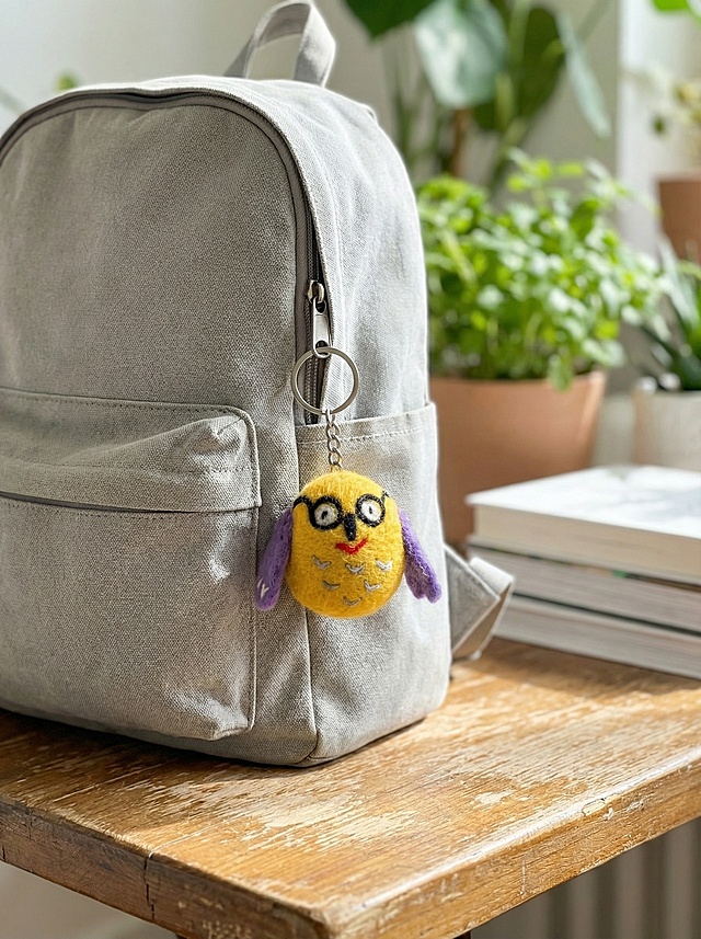 生成一个玩偶挂在包上的场景图，尺寸900*1200像素