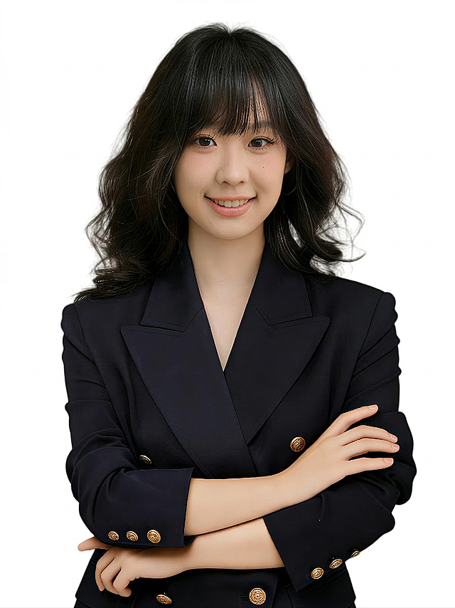 去除左边衣服和脖子位置的光影,让西装颜色均匀自然,保留人物、发型、服装和整体构图不变,保持透明背景,画质清晰,保留金色扣子细节,肤色自然均匀