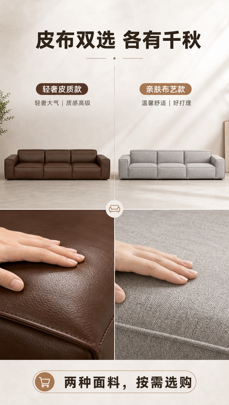 [商品] 使用【图1】深棕色皮质模块沙发为基础；保留方正箱体结… - 图片创意预览