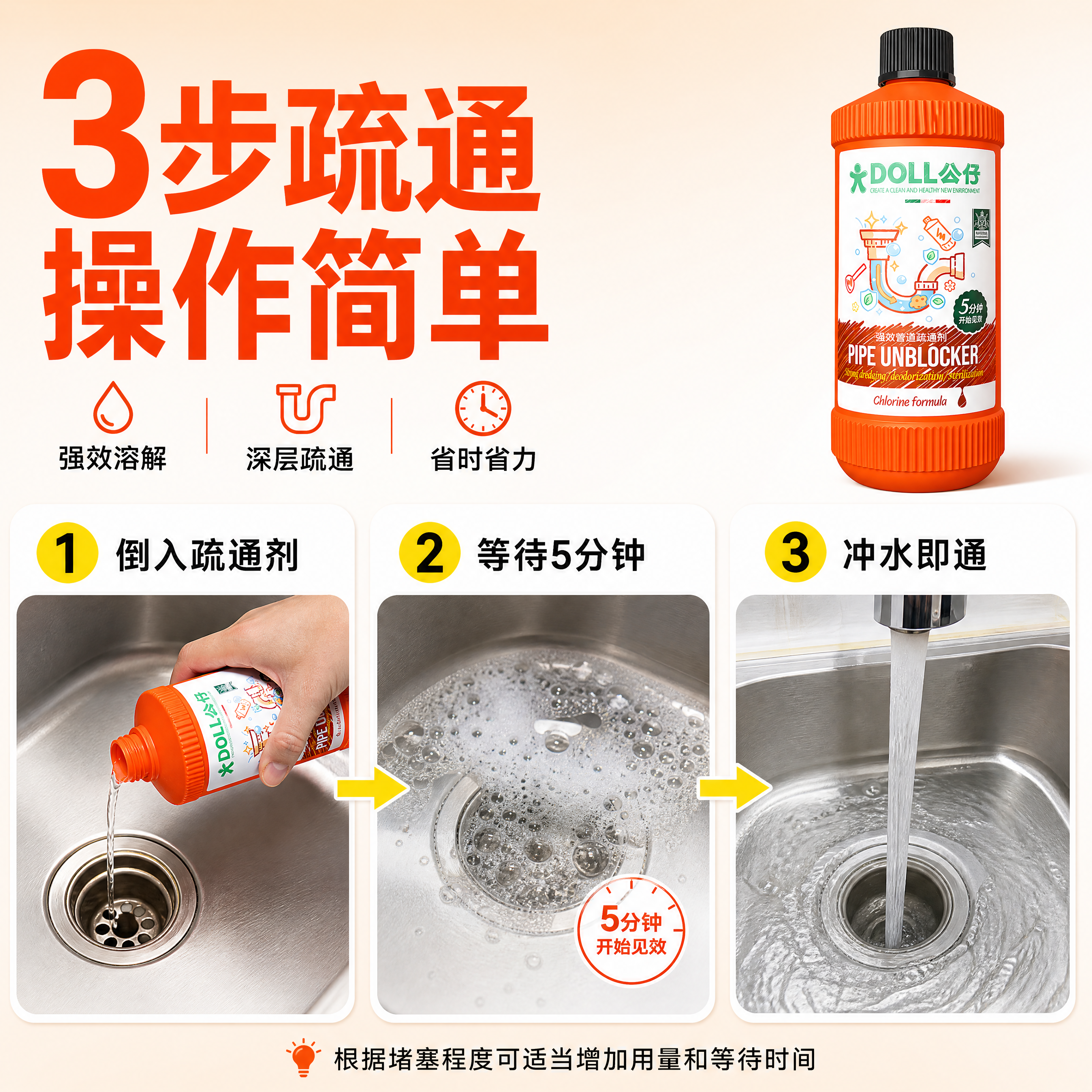 [商品] 使用【图1】公仔牌管道疏通剂橙色瓶身；保留瓶身结构、… - 图片创意预览