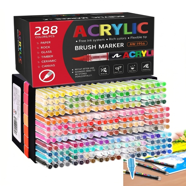 Main image for 288 Colors Acrylic Brush Marker set, pure white background #FFFFFF, complete product预览效果