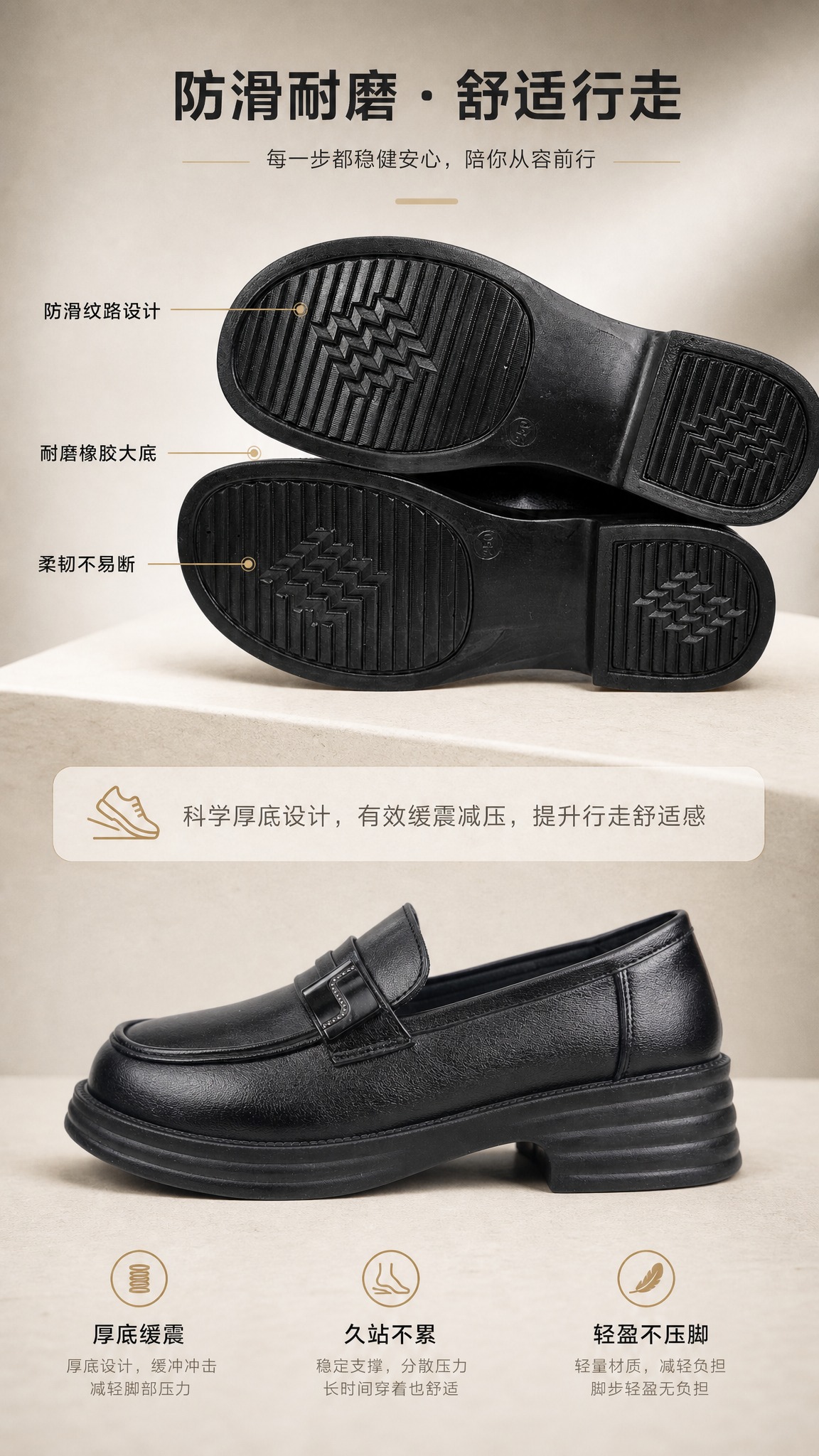 [商品] 使用【图2】【图3】黑色真皮厚底乐福鞋；商品处理：保… - 图片创意预览