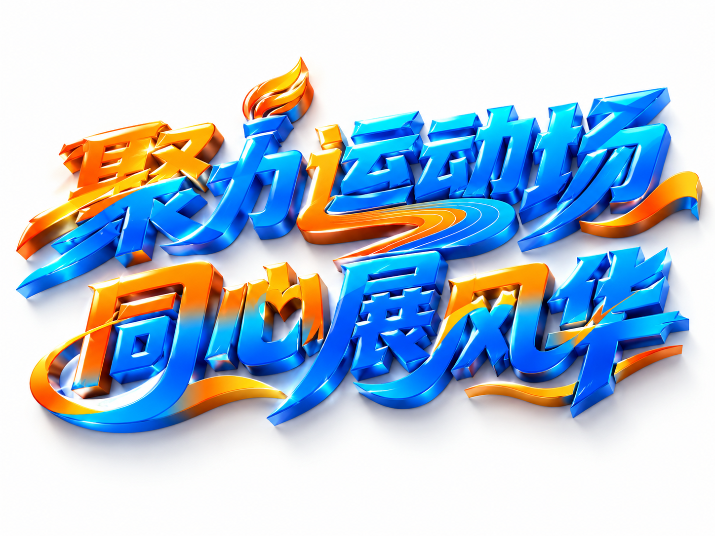 为图中的"聚力运动场 同心展风华"字体增加强烈的3D立体效果，… - 图片创意预览