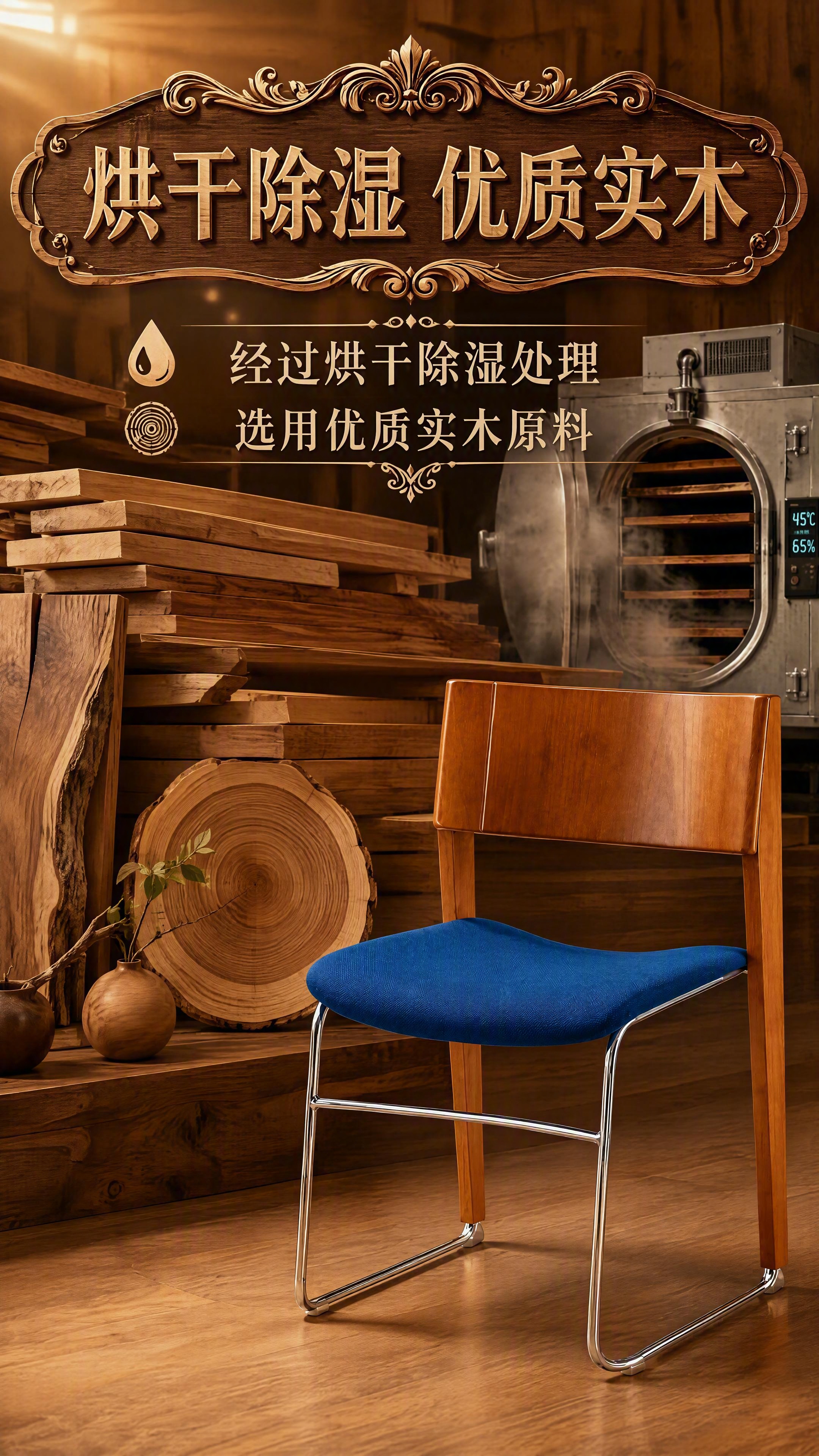 [第2张] 详情页第二张-实木原料烘干除湿工艺卖点页。本张使用… - 图片创意预览