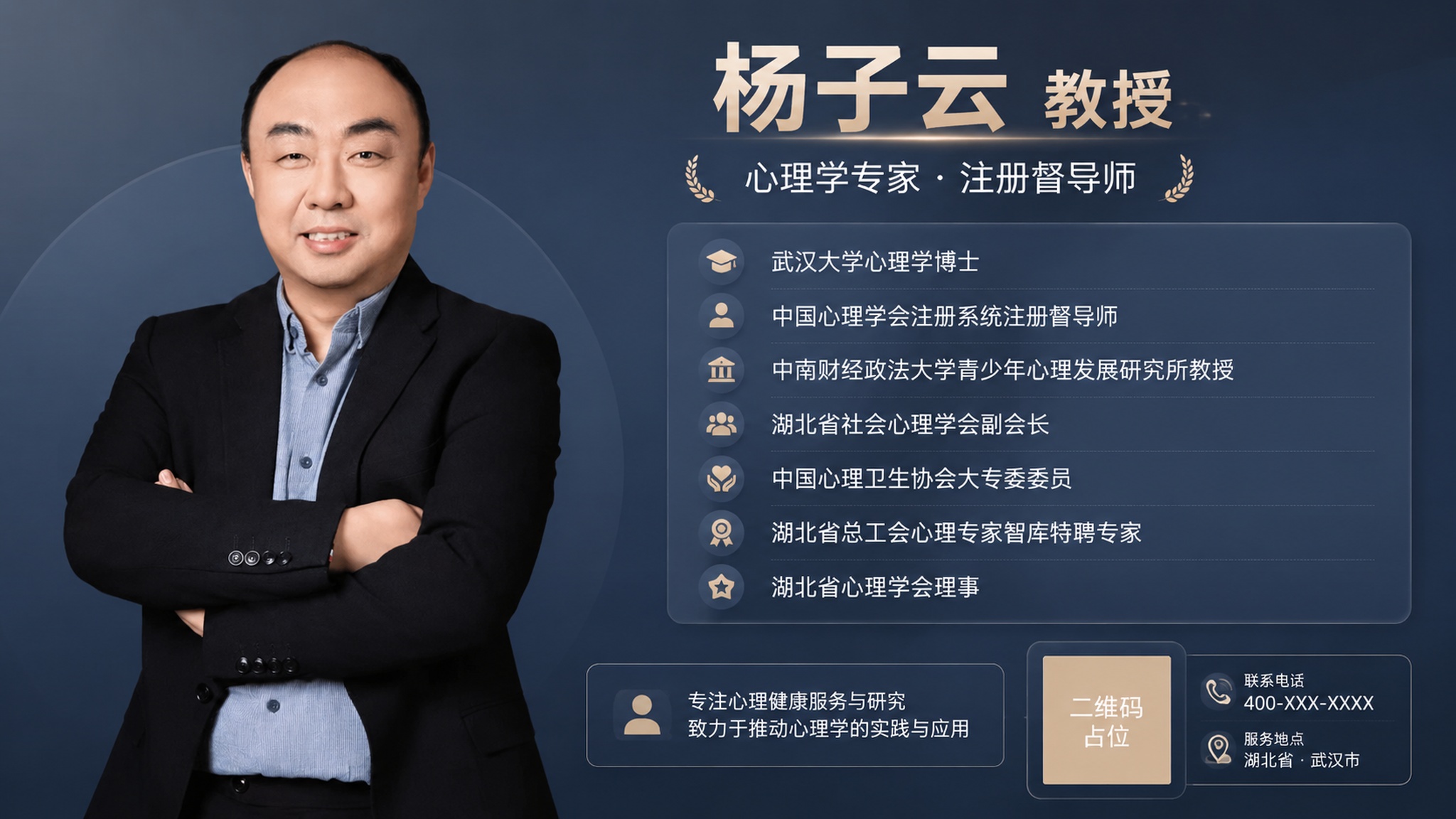 专业商务形象海报，横版16:9构图。左侧为杨子云教授的人物半身… - 图片创意预览