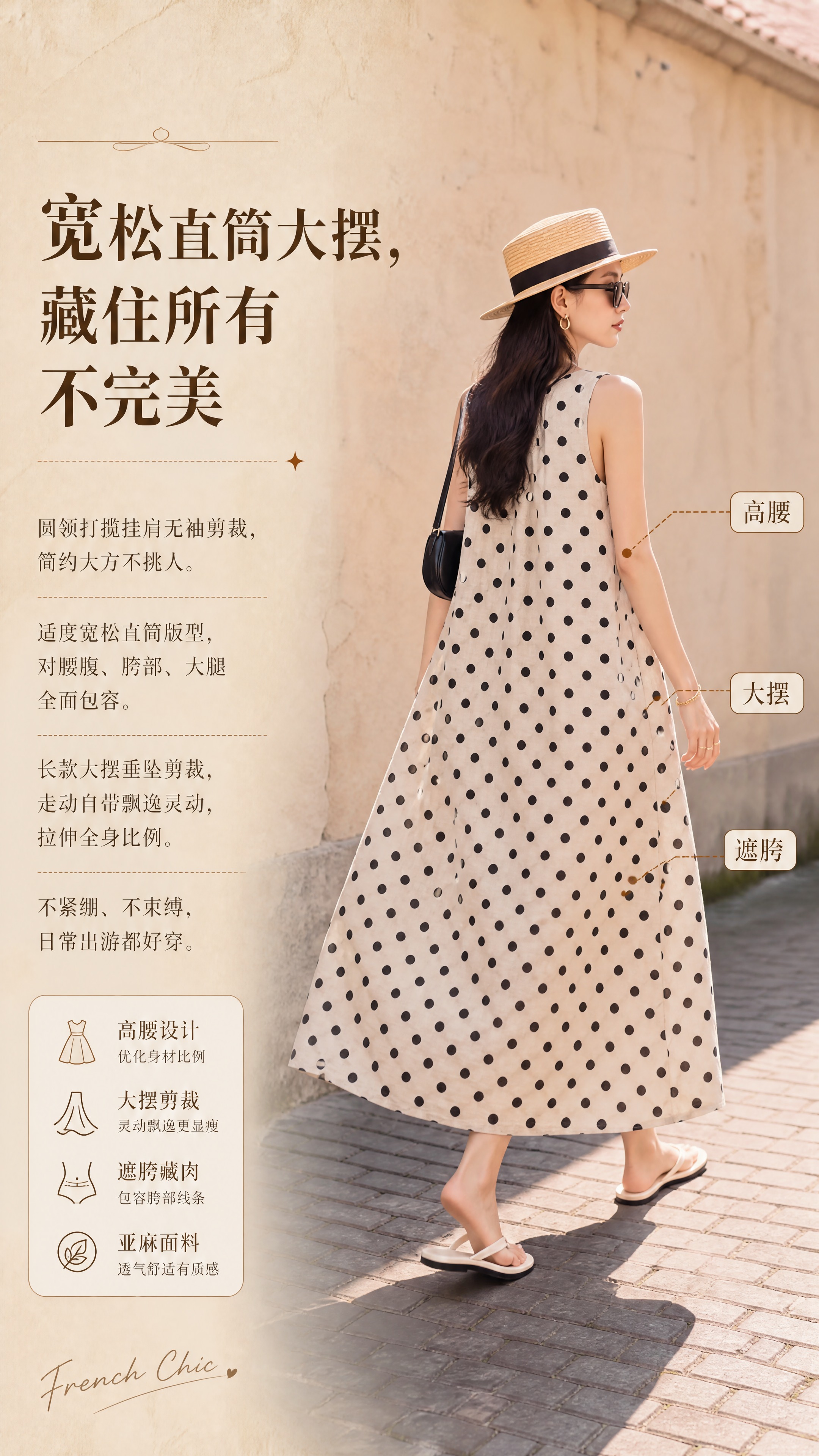 [商品] 使用【图3】米杏底黑色波点亚麻无袖连衣裙；商品处理：… - 图片创意预览