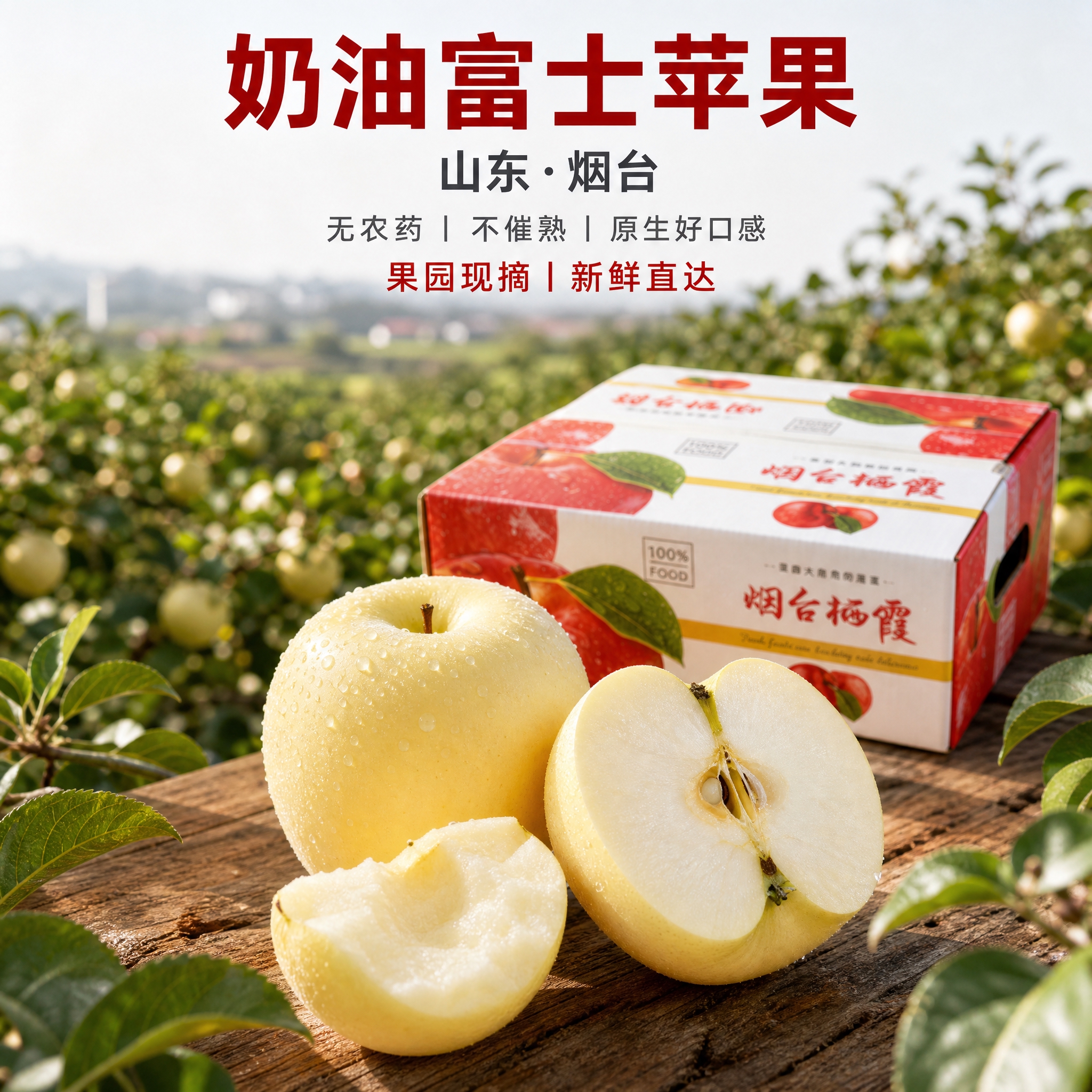 京东电商主图，800×800像素，1:1比例，背景为烟台苹果果… - 图片创意预览