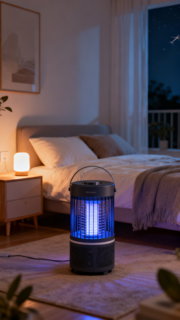 9:16竖屏，夜晚温馨卧室场景，明亮柔和暖光，简约干净北欧风格，床头摆放着柔和的小夜灯，整体画面通透不暗沉，空间整洁舒适，适合作为直播背景，低细节轻量化，图片体积小，画质清晰柔和，没有杂乱元素，适合放预览效果