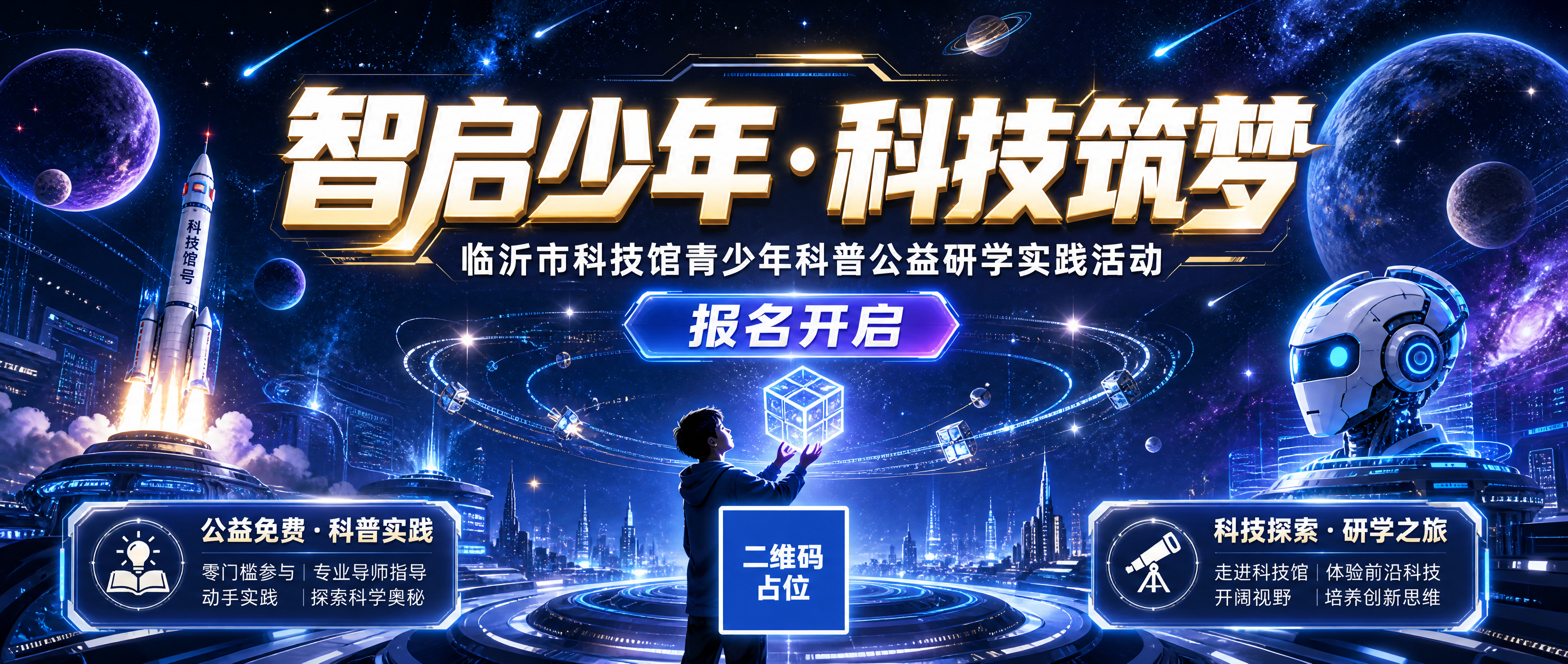 微信公众号封面首图，星际科技风青少年科普研学活动海报，横版超宽… - 图片创意预览