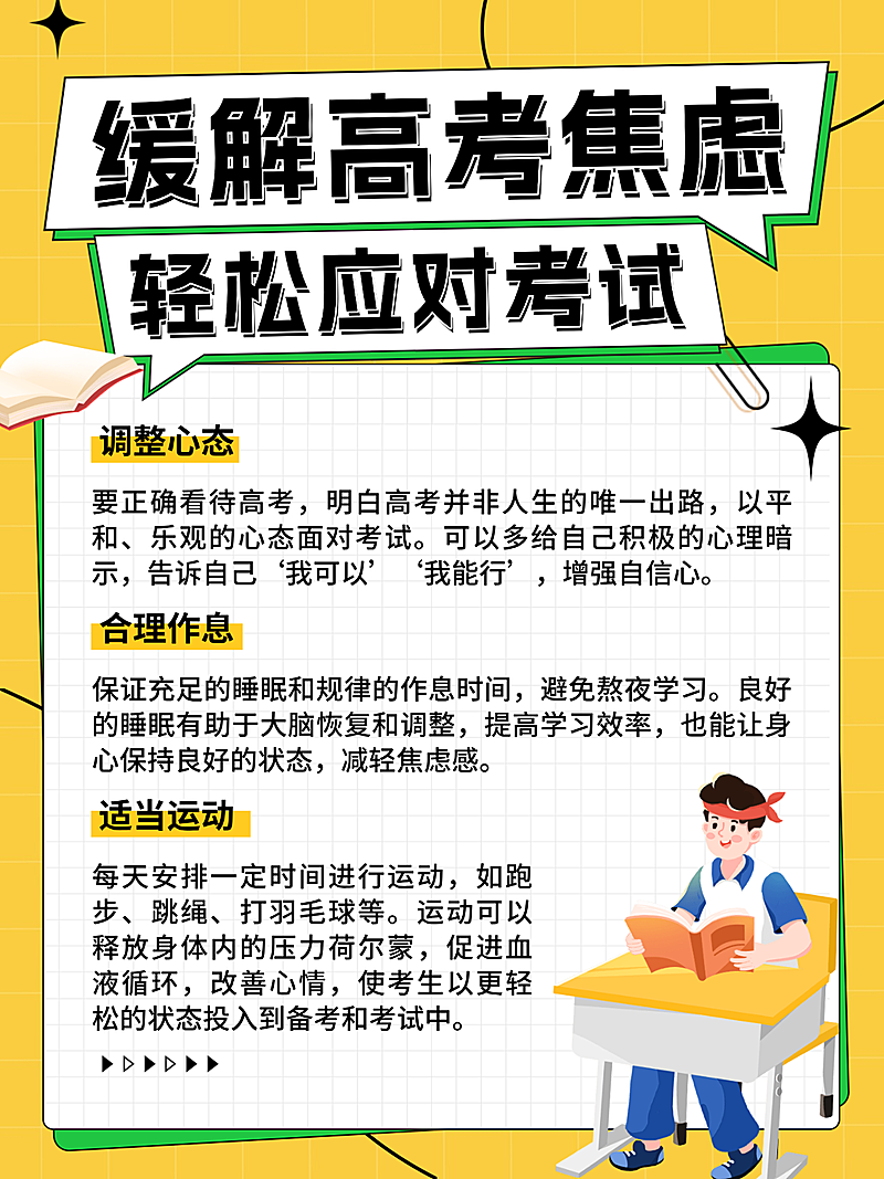 黄色卡通缓解高考焦虑知识分享学习指南小红书内页