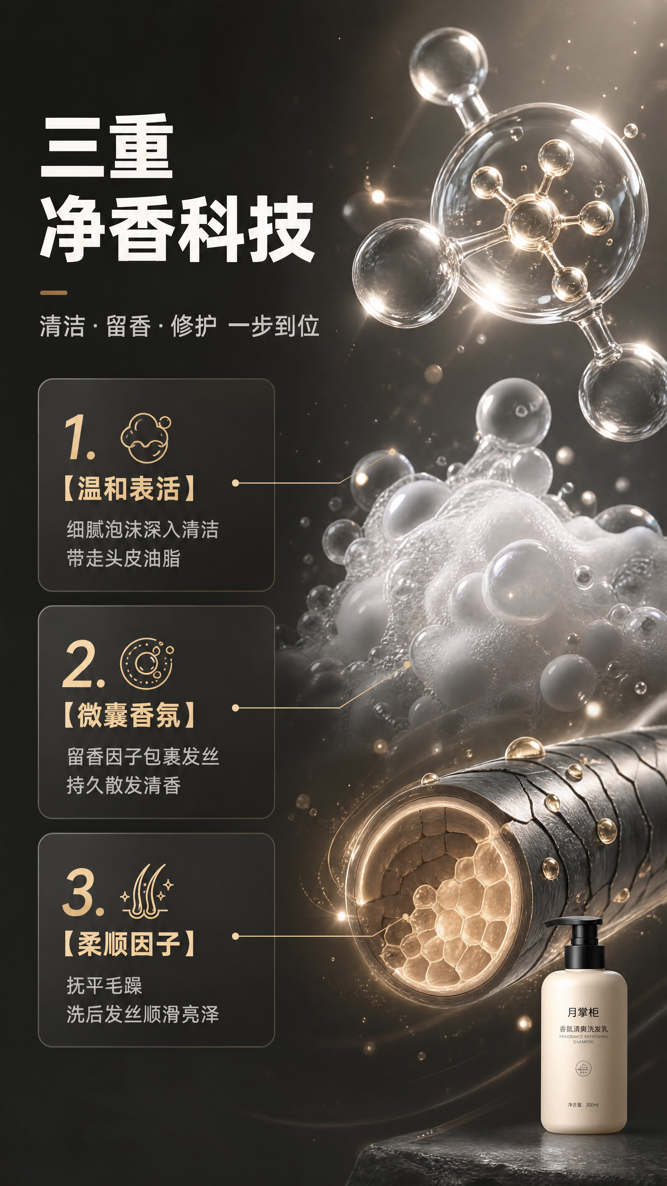 [商品] 月掌柜香氛清爽洗发乳，成分机理专页，以成分为主视觉，… - 图片创意预览