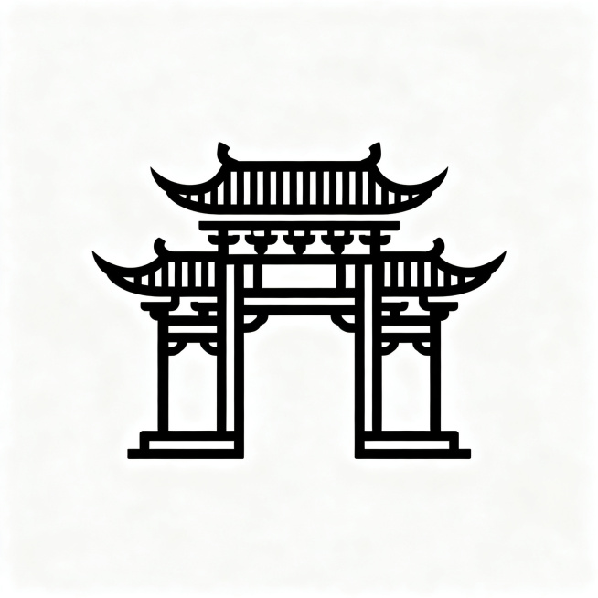 简洁的中式建筑logo，设计简约大气，包含传统中式建筑元素，线条干净利落预览效果