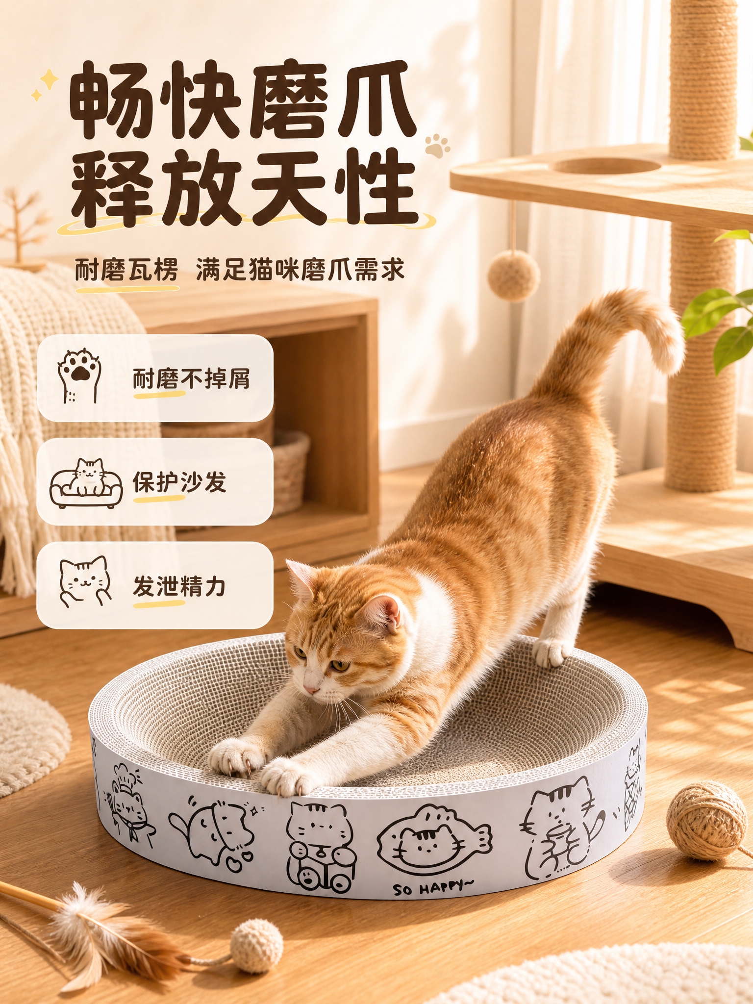 电商详情页第3张-使用场景（磨爪），3:4竖版。延续日系治愈风… - 图片创意预览
