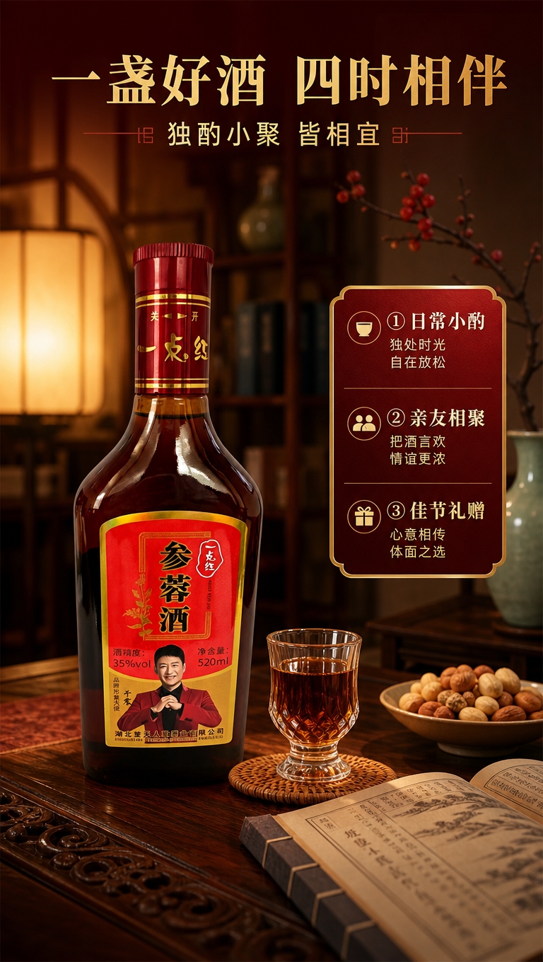 [商品] 使用【图1】一点红参蓉酒正面瓶身图；保留瓶型、红金标… - 图片创意预览