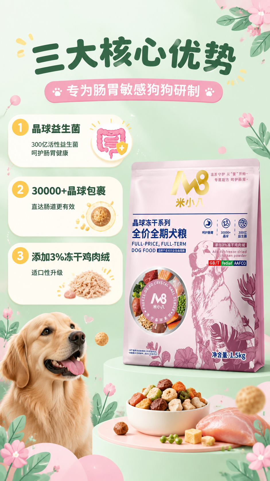 [商品] 使用【图2】米小八晶球冻干全价全期犬粮粉色包装袋；保… - 图片创意预览
