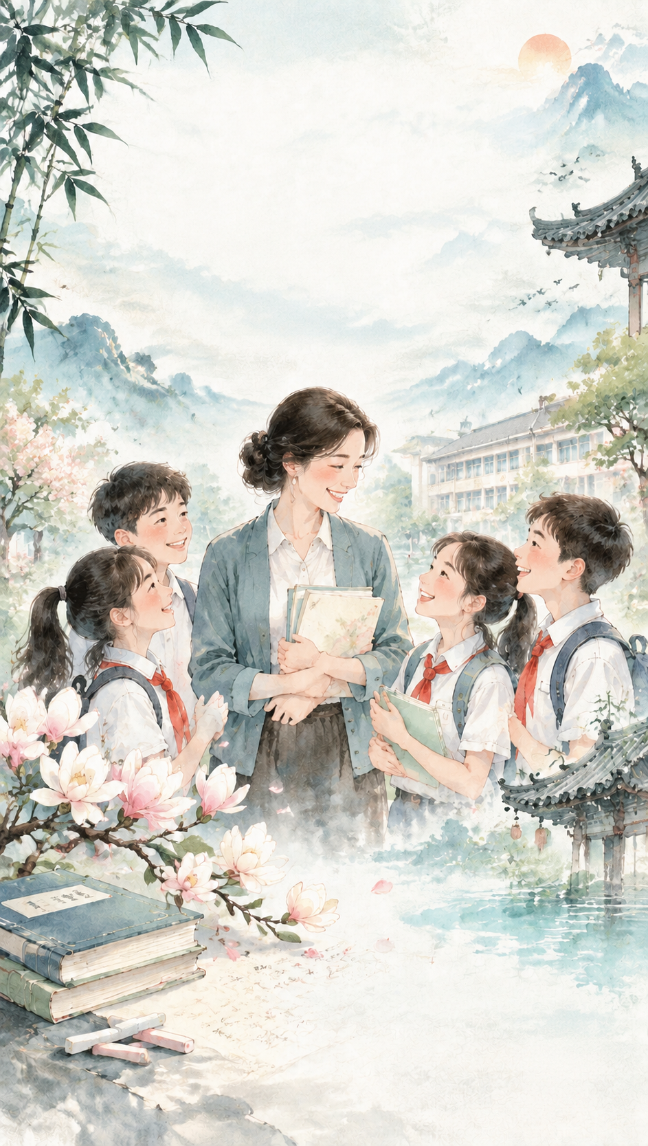 去除图中所有文字，包括顶部的“庆祝第42个教师节”、“2026… - 图片创意预览