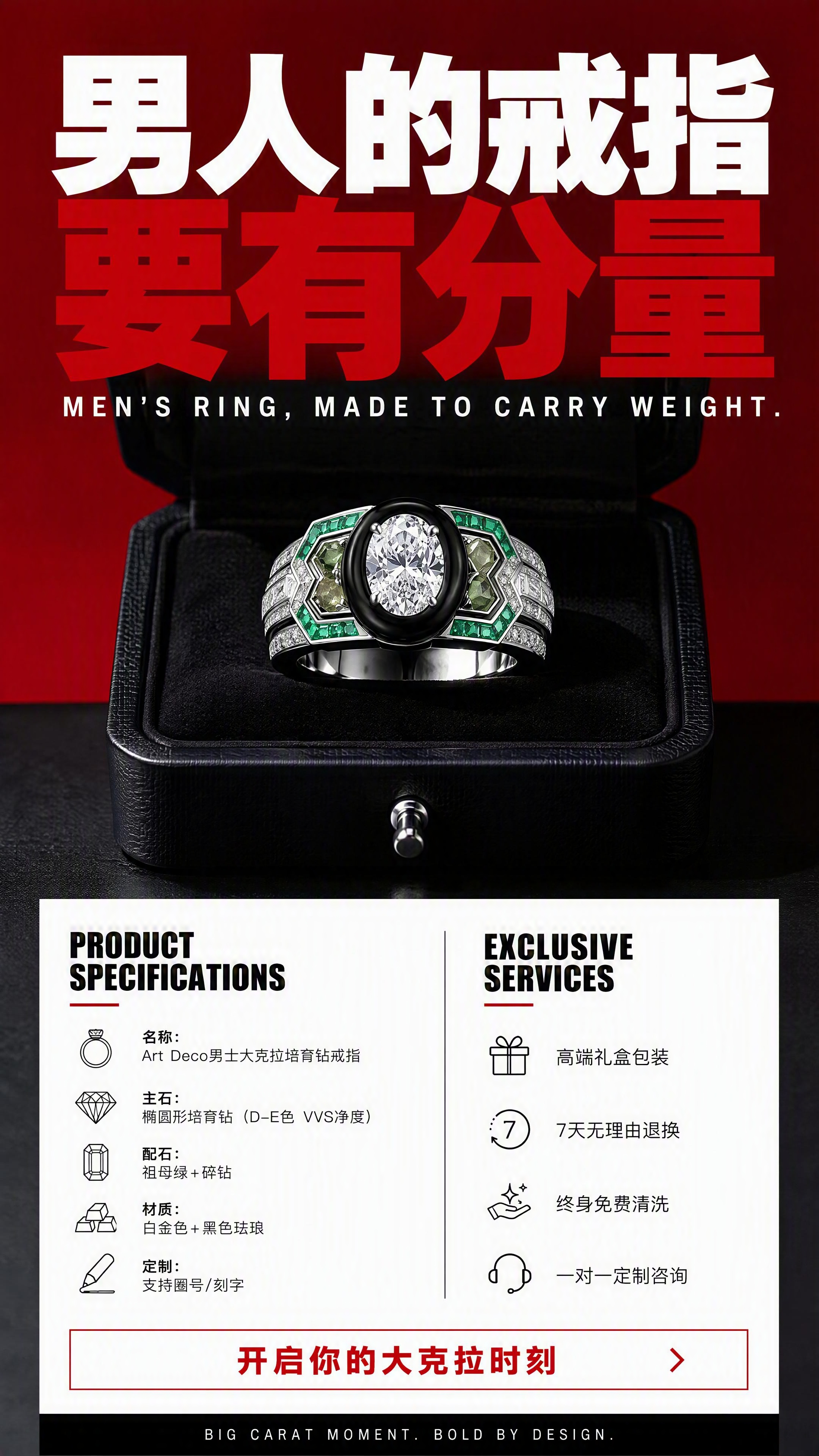 [商品] 使用【图1】男士Art Deco风格大克拉培育钻戒指… - 图片创意预览
