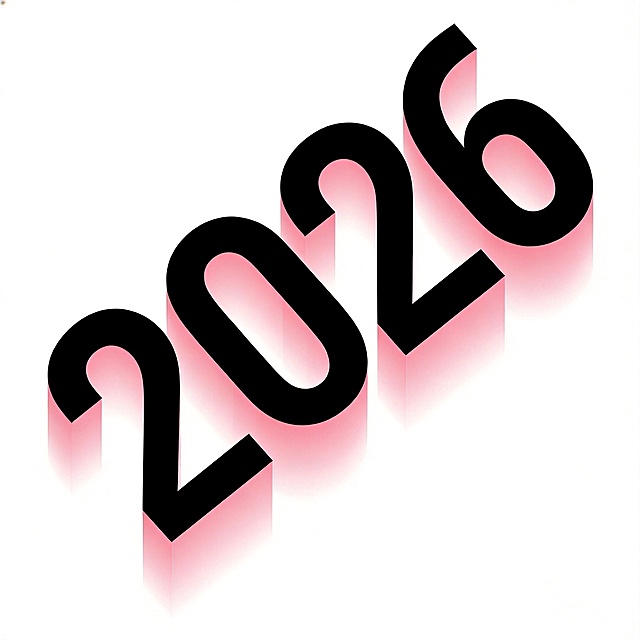 参考图文创字体风格，生成斜立体字 "2026"，干净纯白背景，主体为黑体基础，斜切立体笔画，大弧度半透粉色块拼接构图，文字解构重组为整体图形，整体向右倾斜排列，纯黑色文字，粉色半透明立体叠加效果，文字整体完整呈现在画面内不可被裁切，四周留有安全边距，画面中只能出现这4个字："2026"，不得增加、遗漏或替换任何一个字