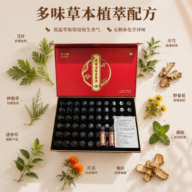 使用电商主图技能生成5张比例1:1的电商主图，适配平台为拼多多，商品为「图片1」「图片1」「图片1」，商品卖点为名称：艾小蜂疼痛活络熏蒸液  卖点：一、核心产品卖点 （一）植萃配方与雾化质感卖点 多味预览效果