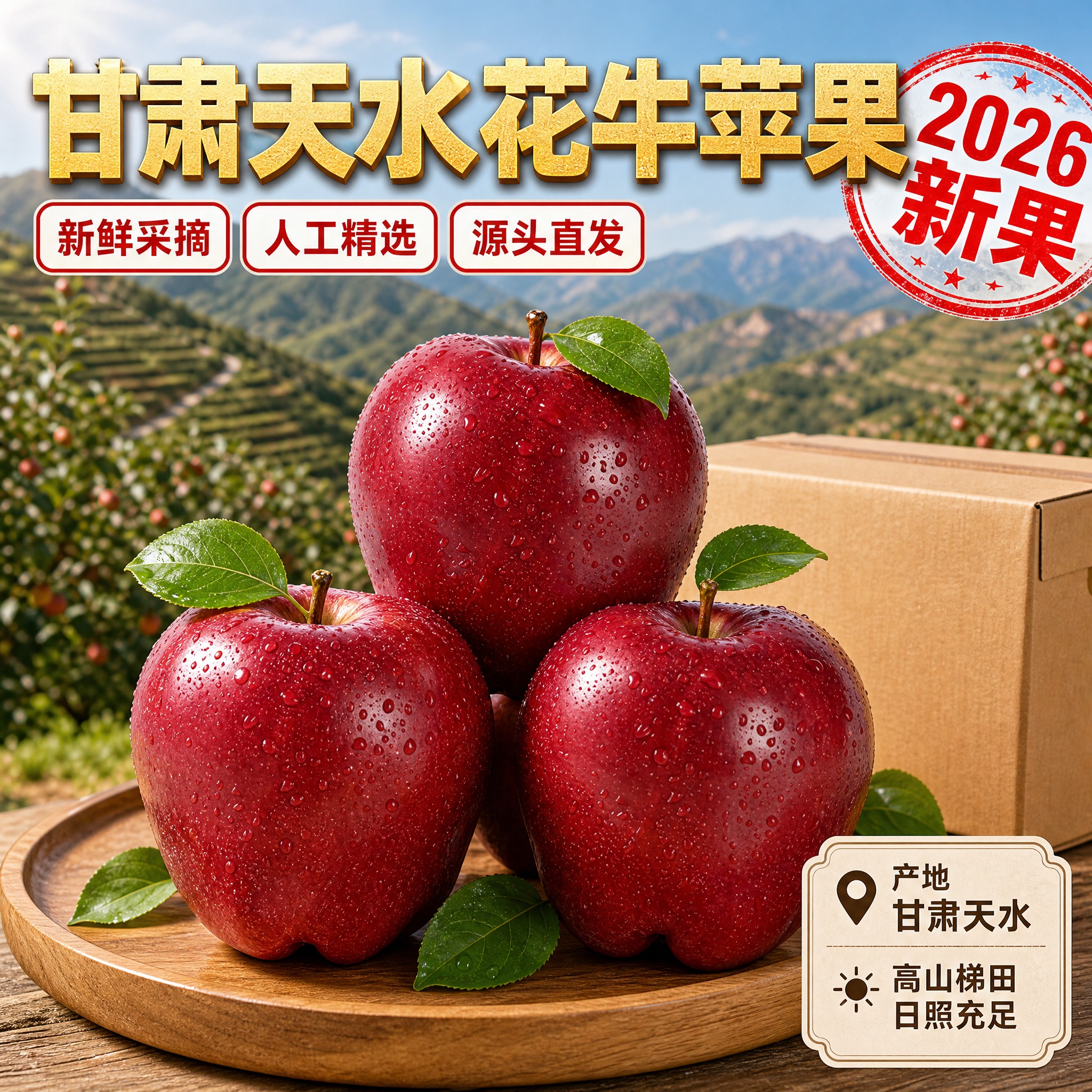 [主图-2] 淘宝/天猫生鲜电商主图，产地溯源图：3个带新鲜绿… - 图片创意预览
