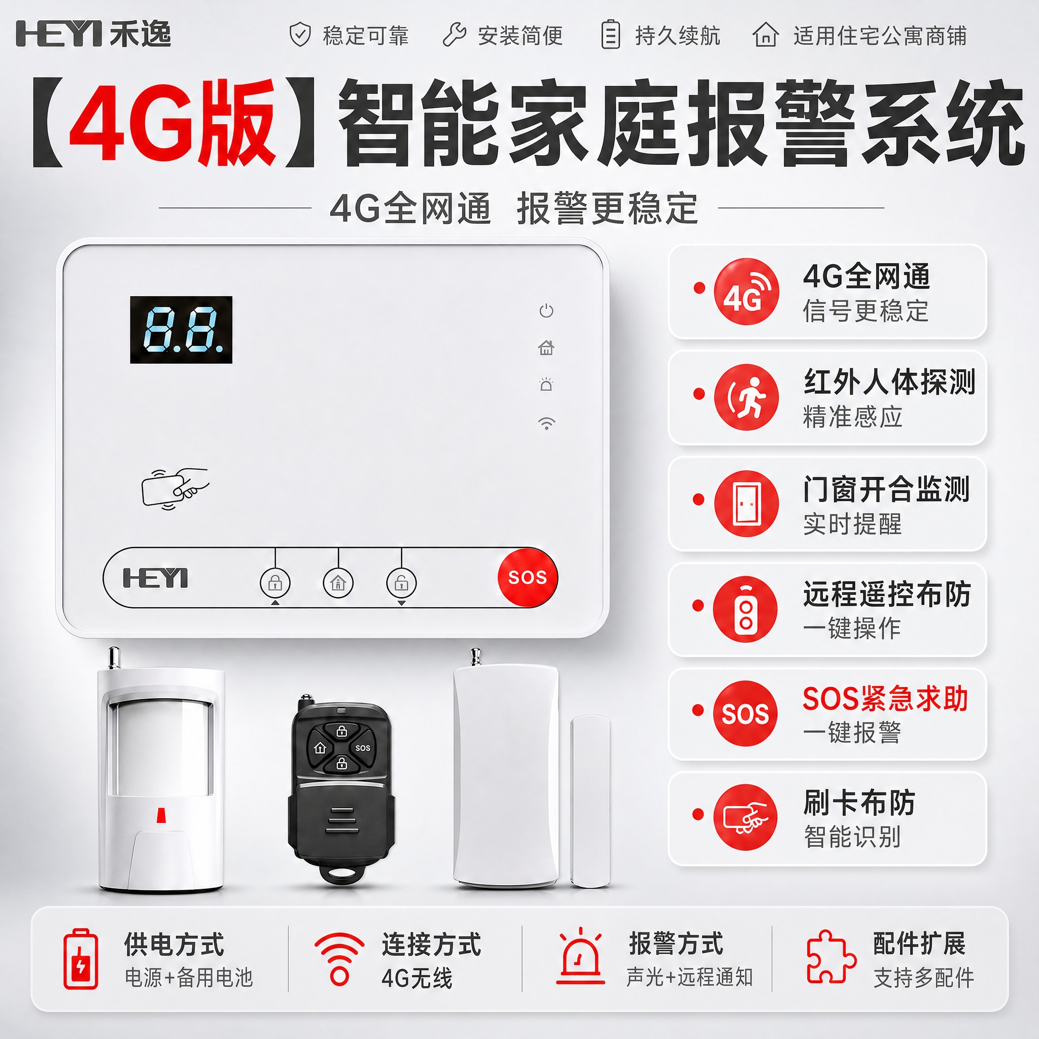 [商品] 使用【图1】4G版智能家庭报警系统套装，包含白色报警… - 图片创意预览