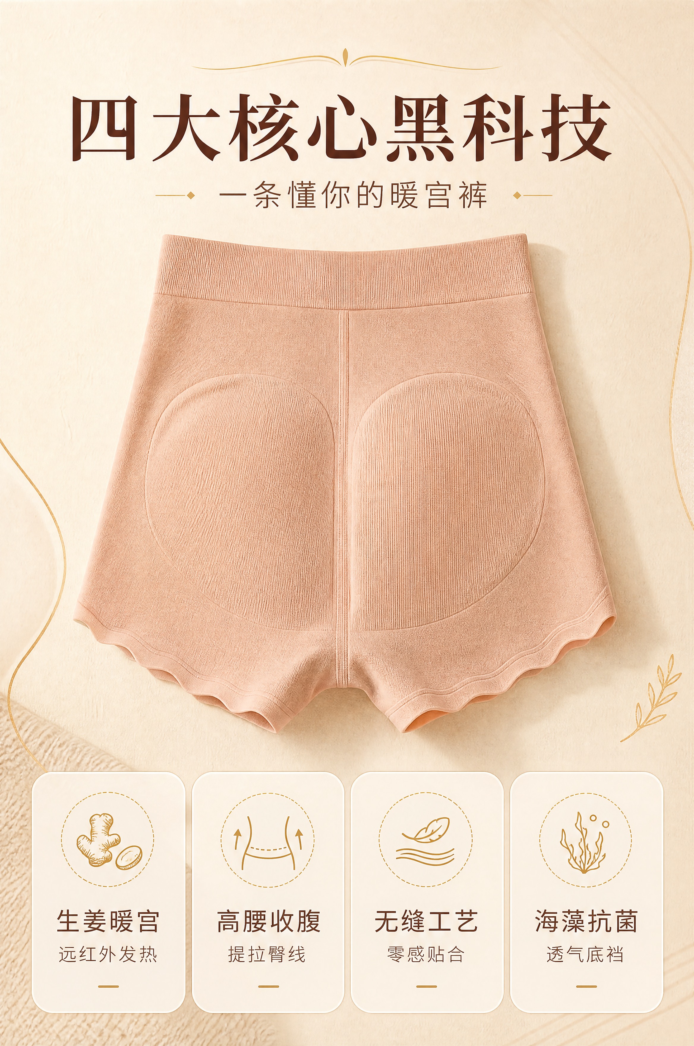 [商品] 使用【图4】浅肤色生姜暖宫高腰内裤背面视角；商品处理… - 图片创意预览
