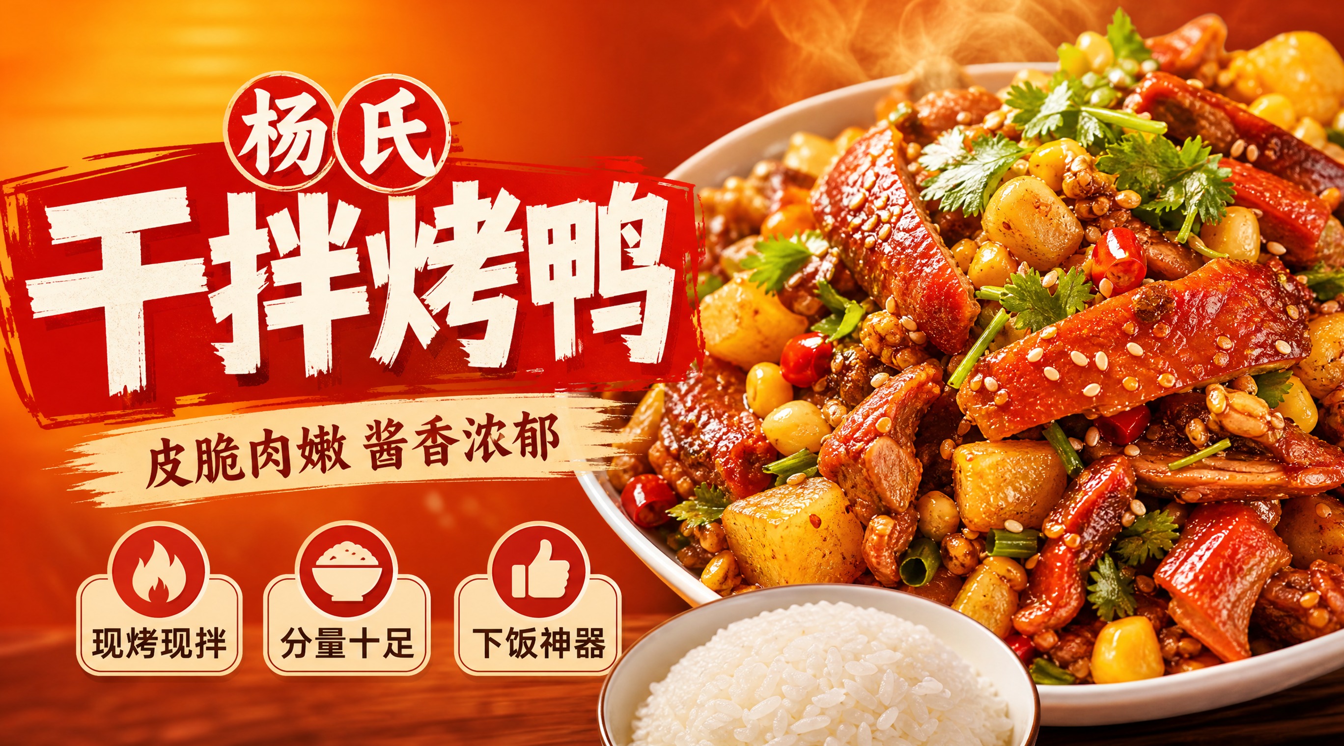 外卖店铺招牌设计，横版构图。画面左侧是品牌文字区，顶部大字主标… - 图片创意预览