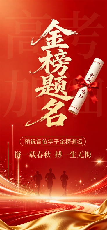 高考祝福金榜题名红金喜庆感通用全屏竖版海报预览效果