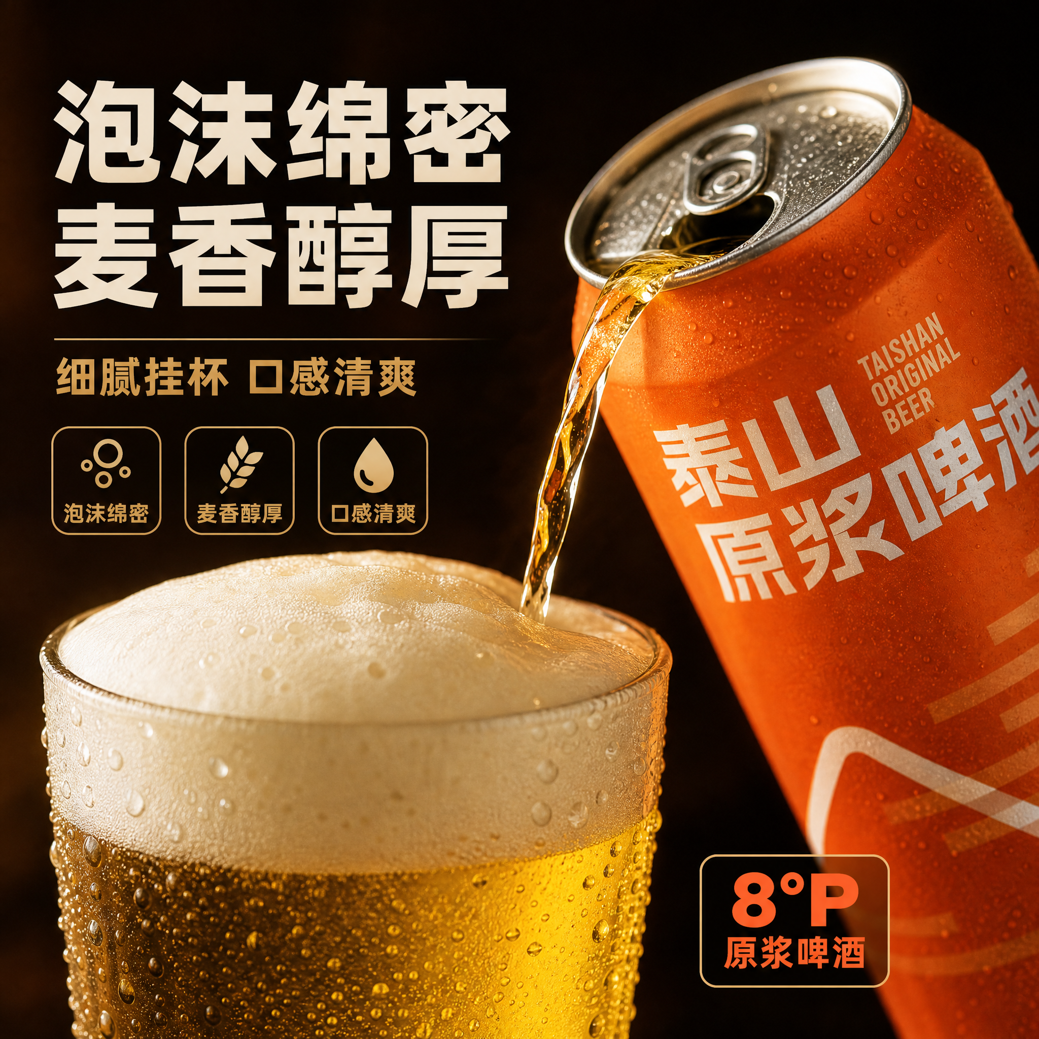 [主图-3] 细节与口感展示，微距呈现啤酒泡沫与酒液质感，微观… - 图片创意预览