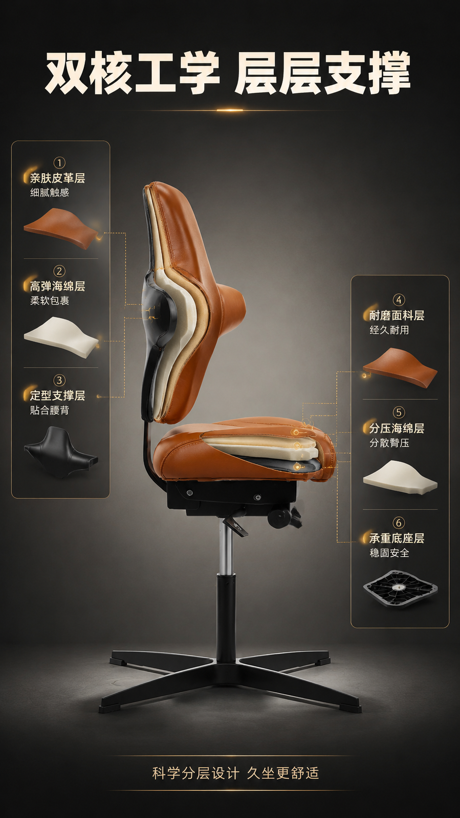 [商品] 使用【图6】复古棕牛皮款十字靠背工学骑马椅（侧面角度… - 图片创意预览