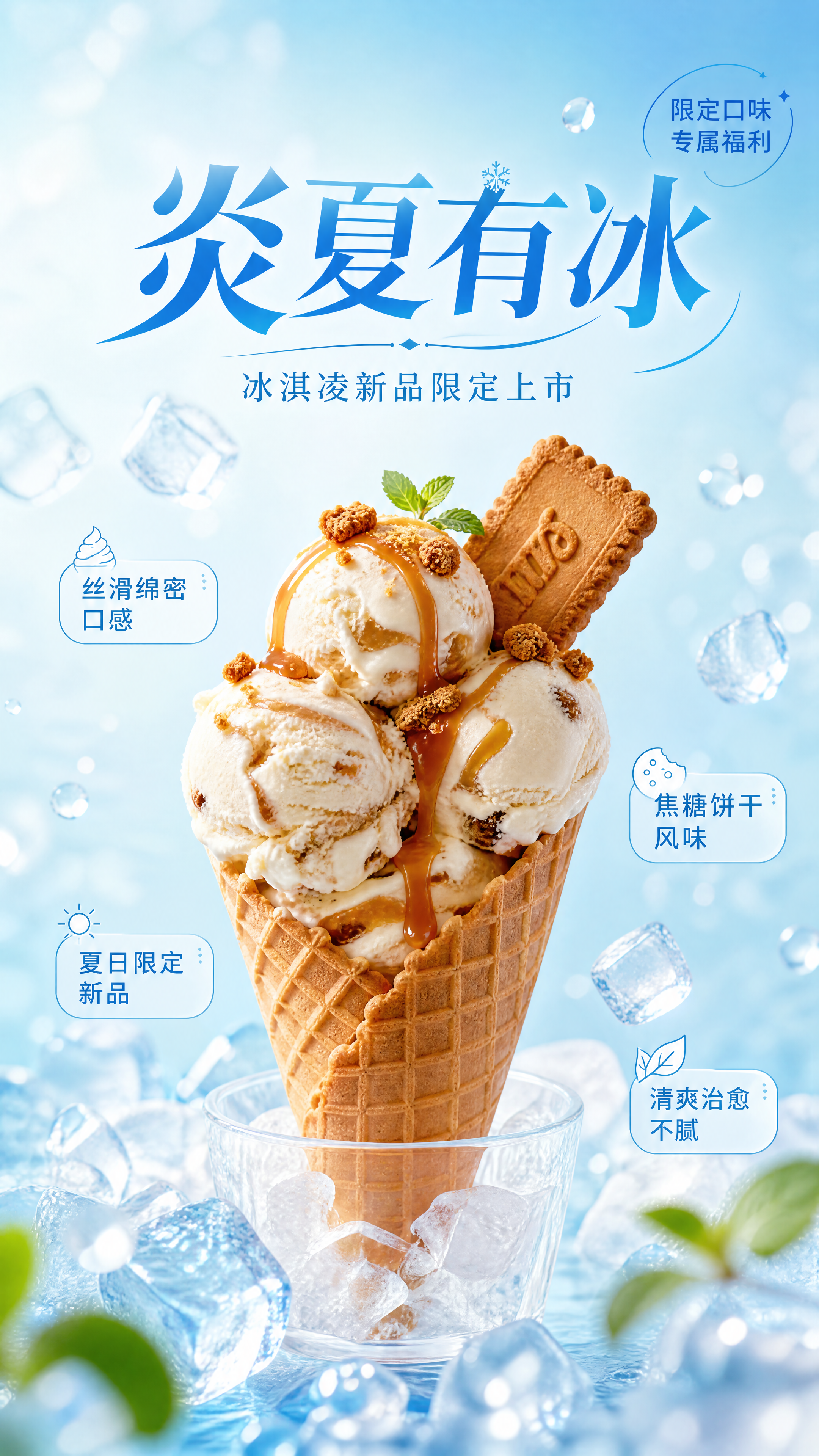 帮我生成新品宣传海报海报<br/><br/>[主标题]：炎夏有… - 图片创意预览