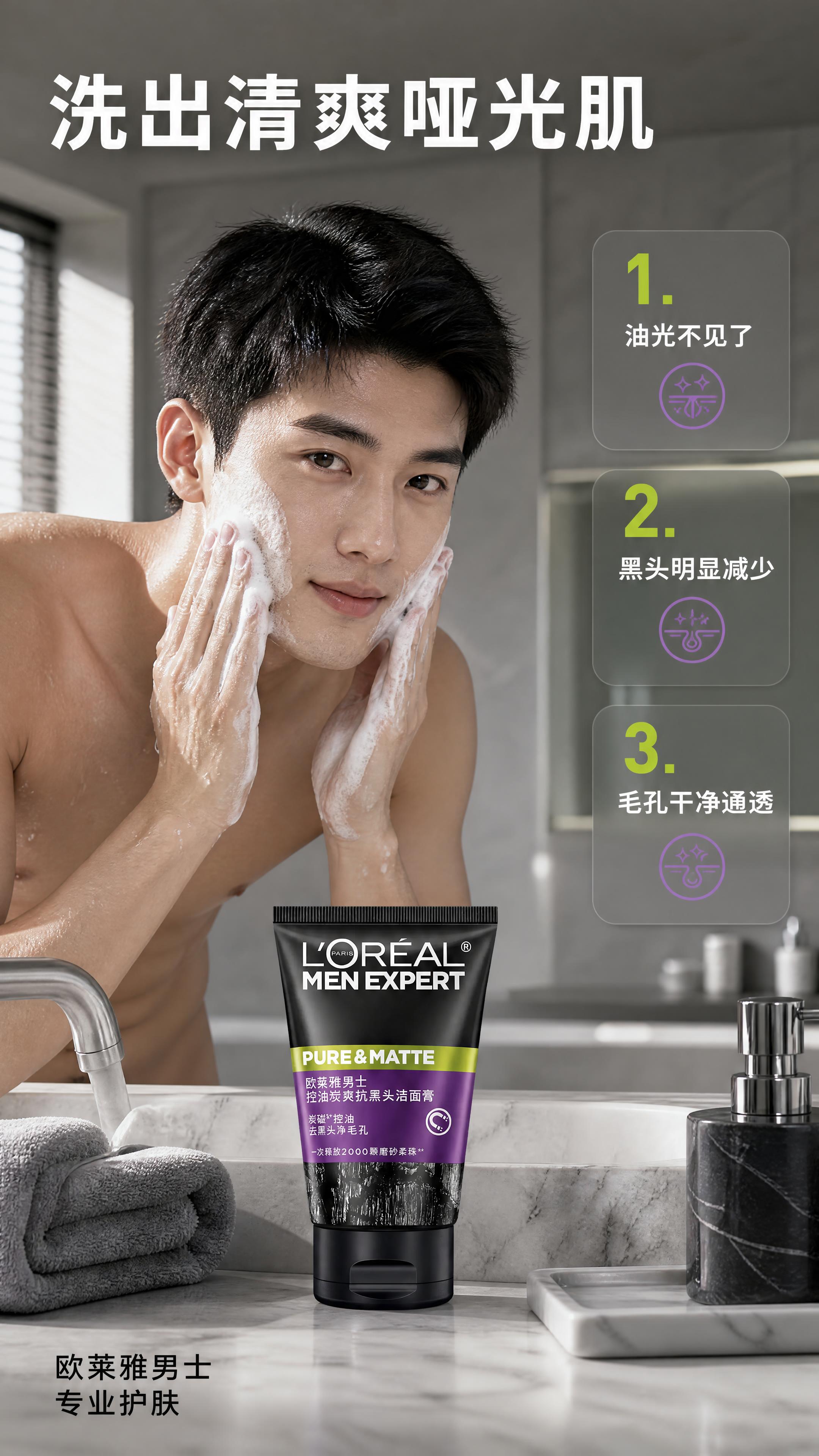 [商品] 使用【图1】欧莱雅男士控油炭爽抗黑头洁面膏；保留黑色… - 图片创意预览