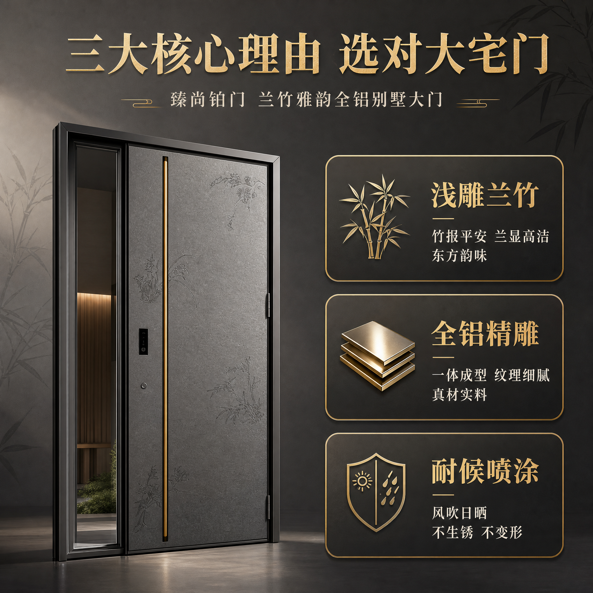 [主图-2] 臻尚铂门 兰竹雅韵全铝别墅大门 核心亮点推荐理由… - 图片创意预览