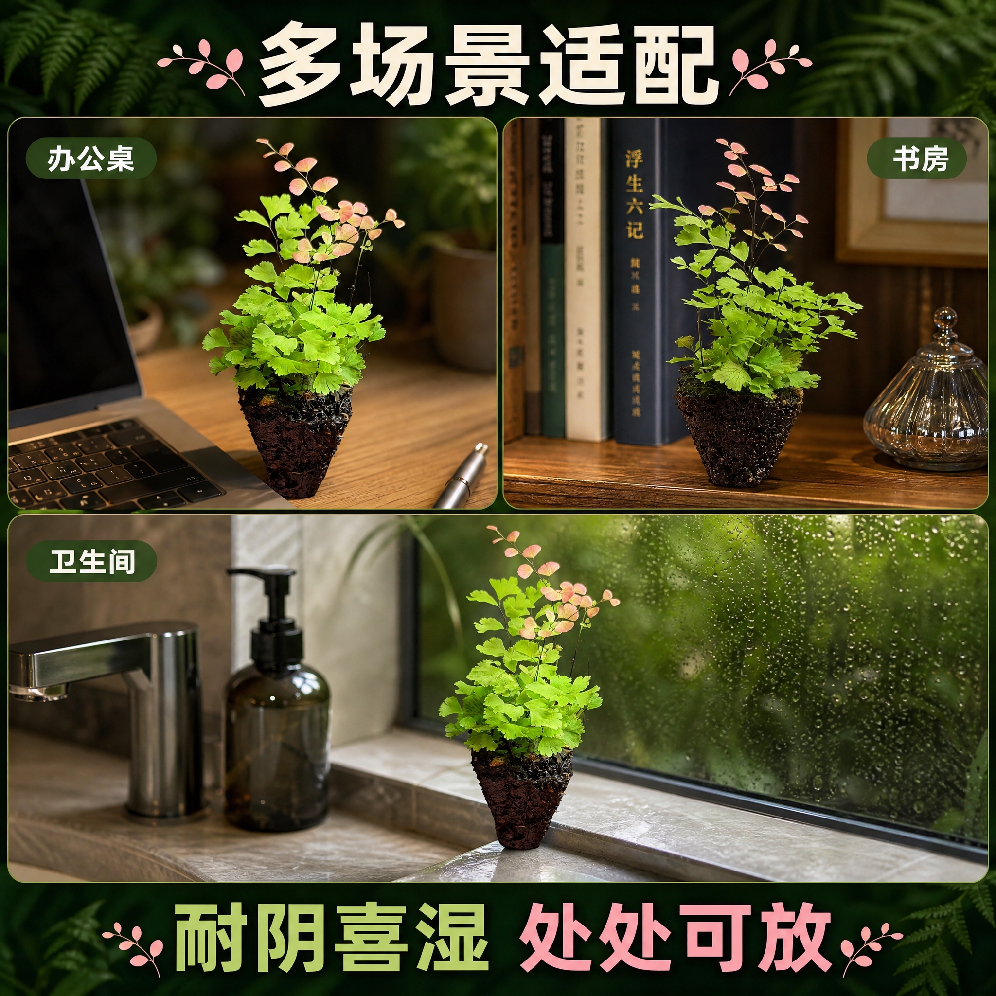 [主图-9] 适用场景展示图，展示柔情铁线蕨适合的多种摆放场景… - 图片创意预览