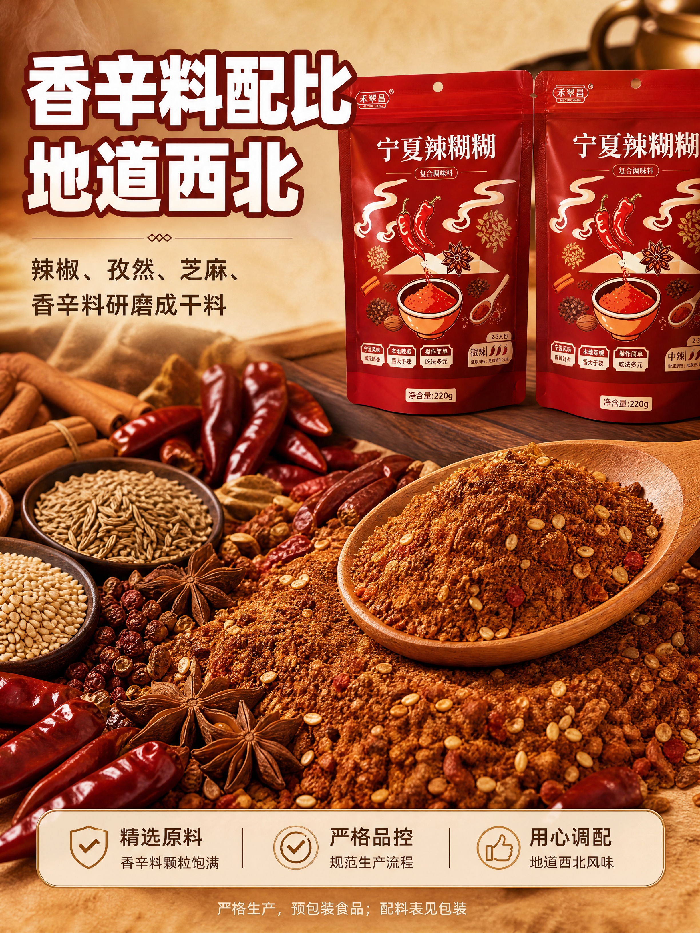 [商品] 使用【图9】香辛料干粉与木勺实拍、【图6】微辣与中辣… - 图片创意预览