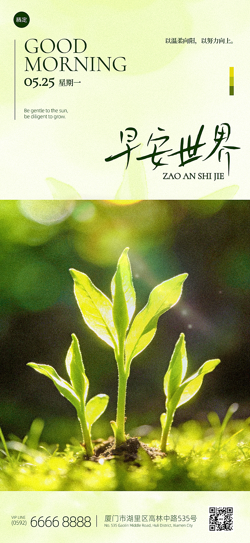 早安日签励志正能量问候祝福绿色系文艺简约风朋友圈海报