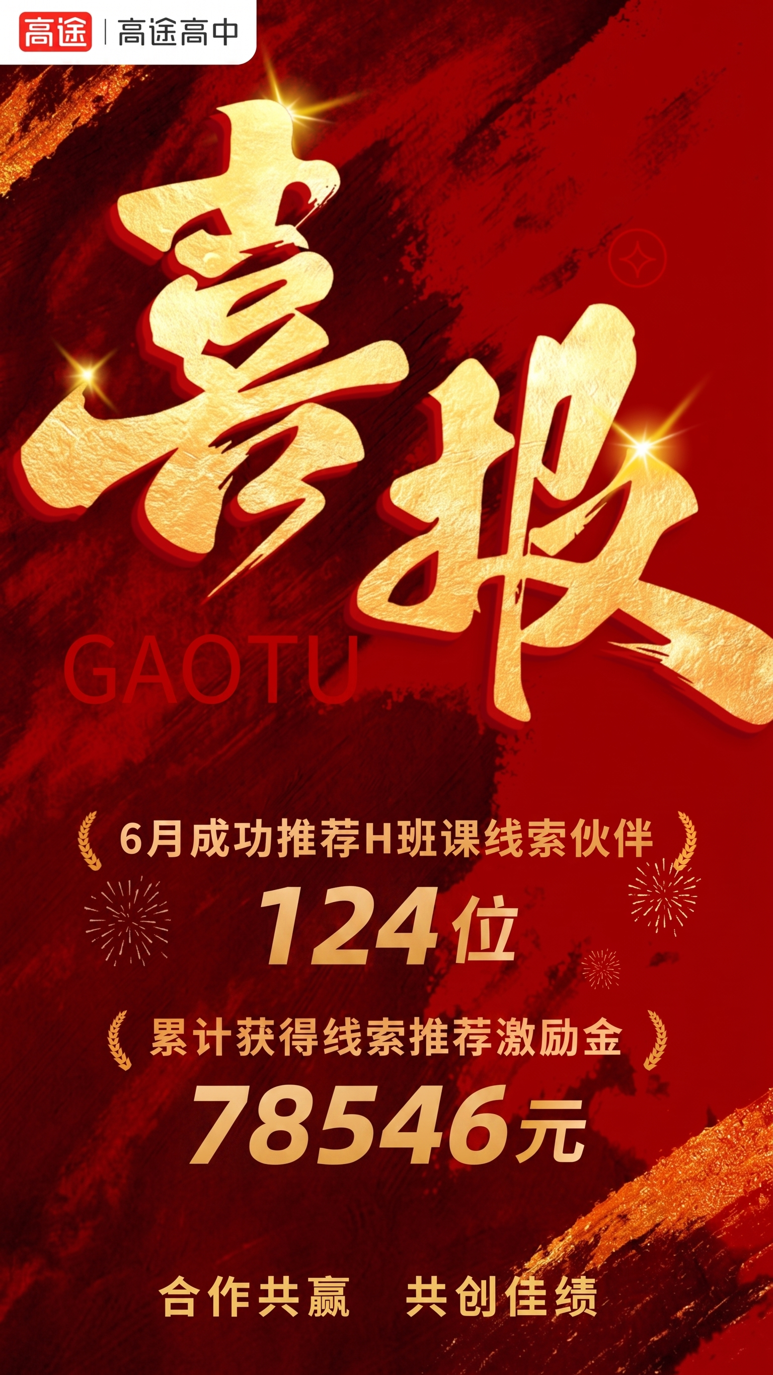 修改这张喜报海报：将月份从5月改为六月，激励金从56147元改… - 图片创意预览
