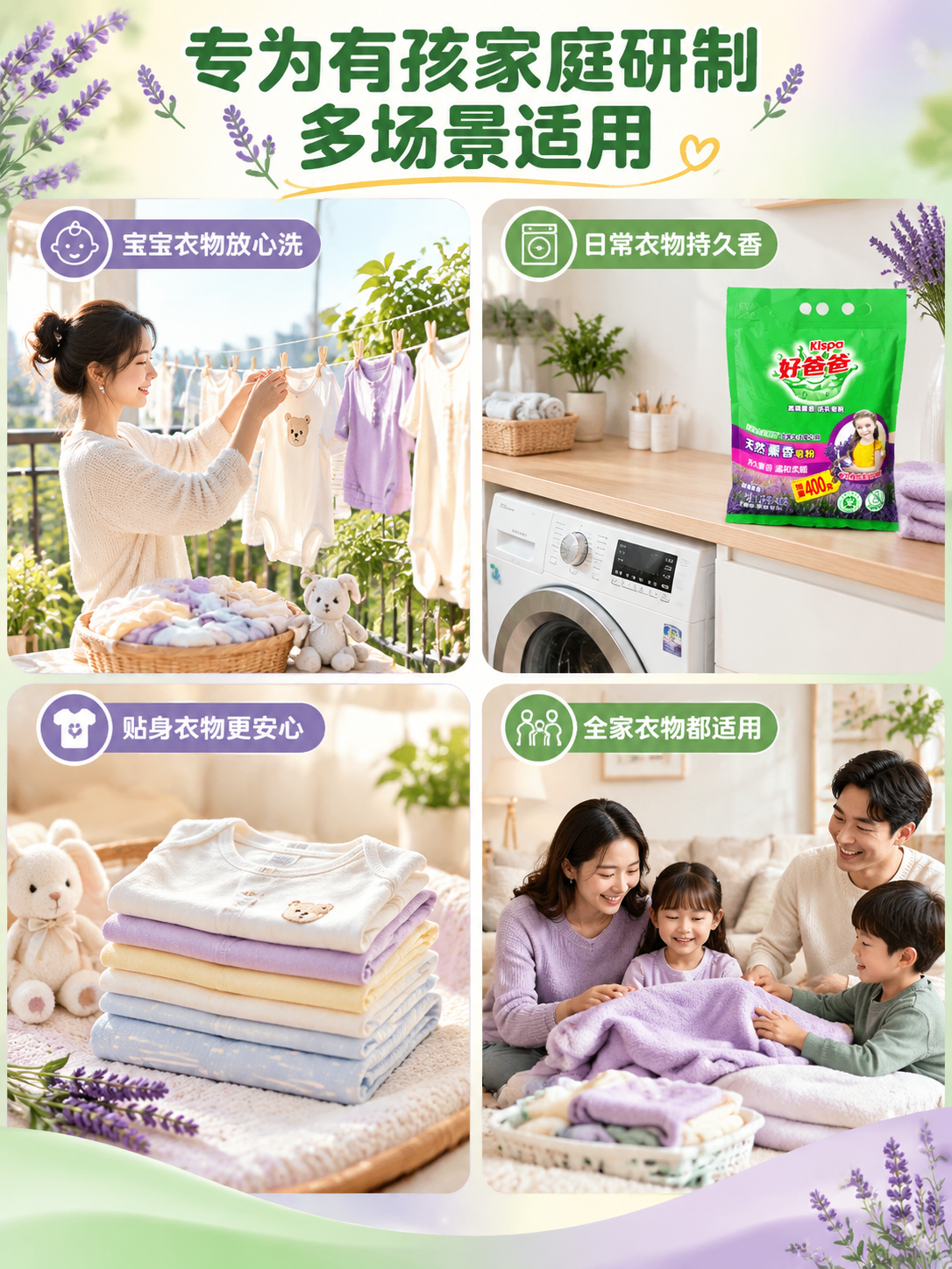 [商品] 使用【图1】好爸爸薰衣草天然薰香皂粉绿色包装袋；保留… - 图片创意预览