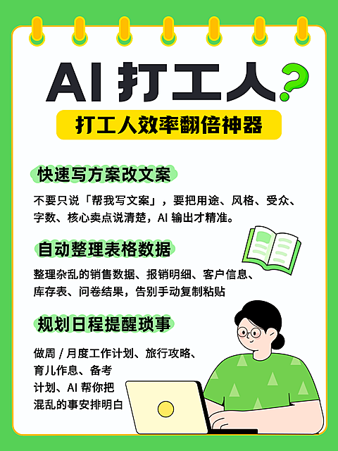 AI提升效率分享扁平人物插画小红书配图