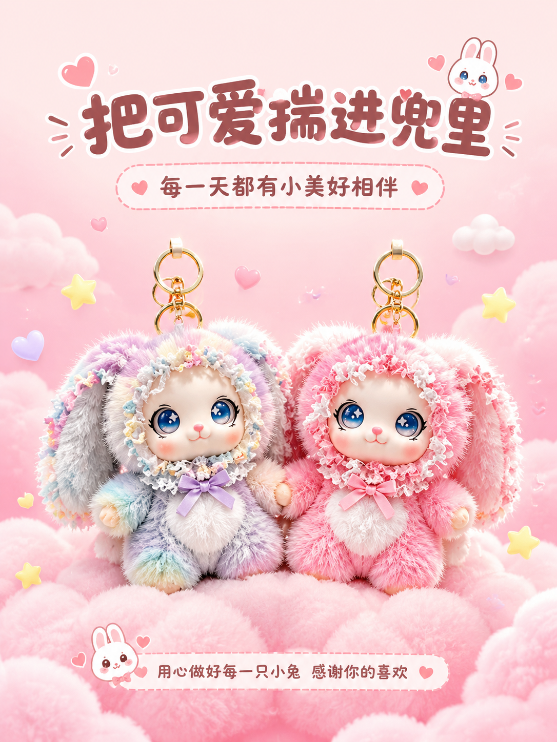 [商品] 使用【图3】彩虹灰小兔和【图5】粉白小兔；保留两只小… - 图片创意预览