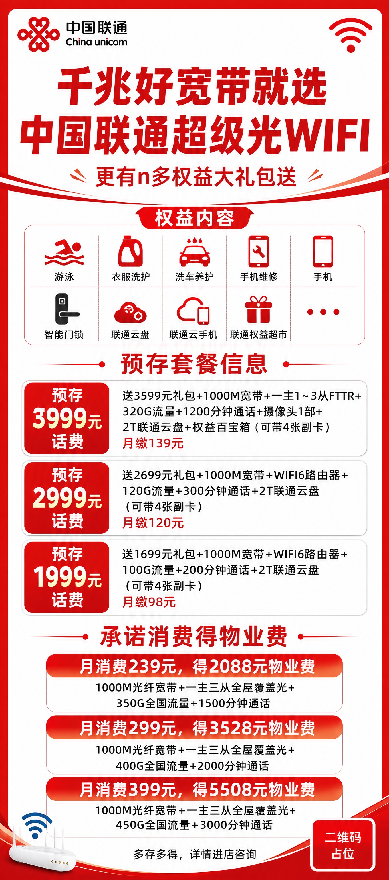 中国联通千兆宽带促销竖版长海报，80x180cm竖长幅，版式精… - 图片创意预览