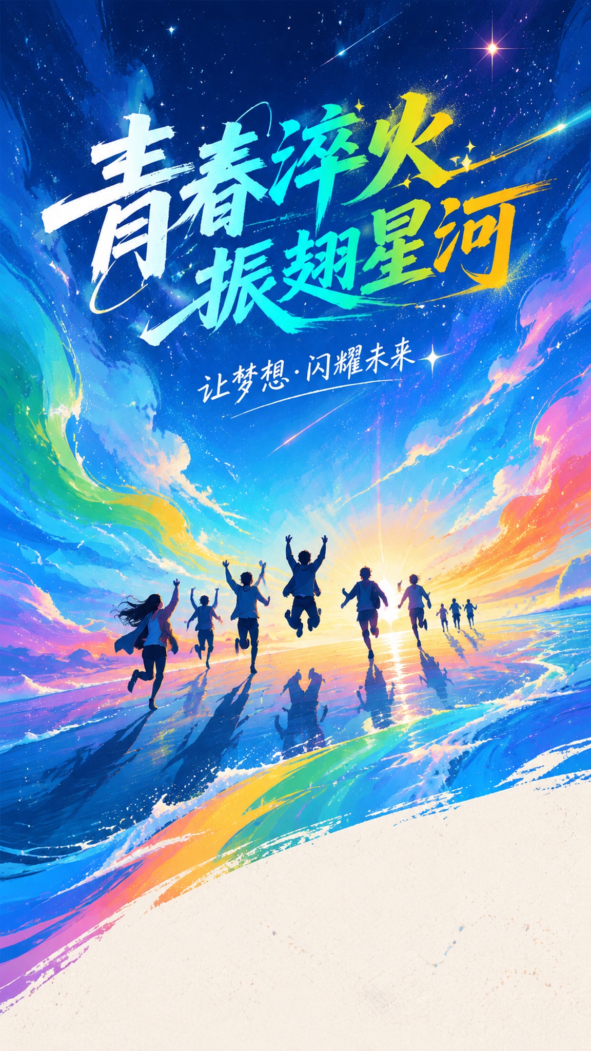 「图片1」将图片作为背景，生成一张以“青春淬火 振翅星河”为主… - 图片创意预览