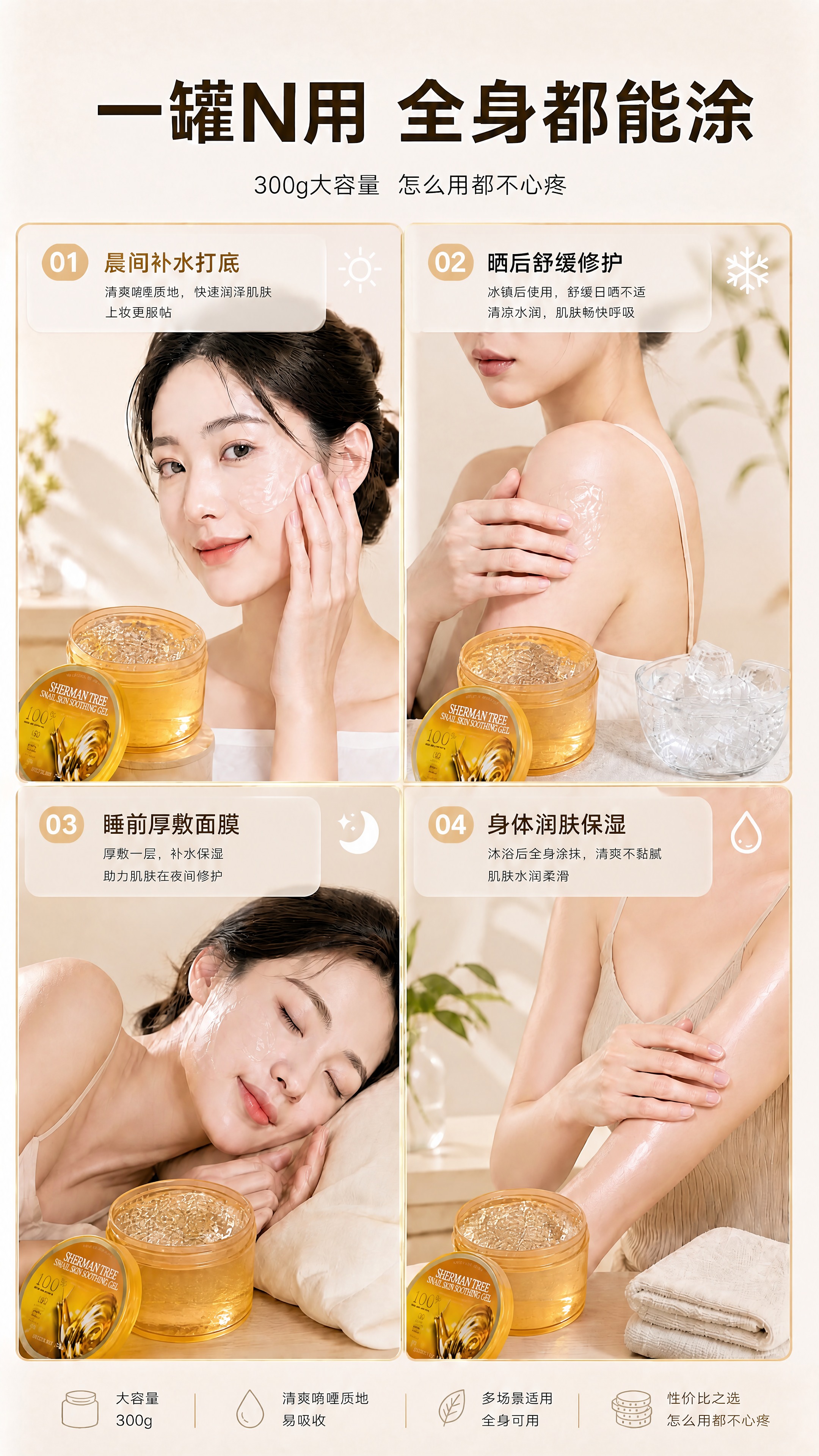基于这张多场景四宫格详情页进行修改：1. 修复所有人物皮肤，去… - 图片创意预览