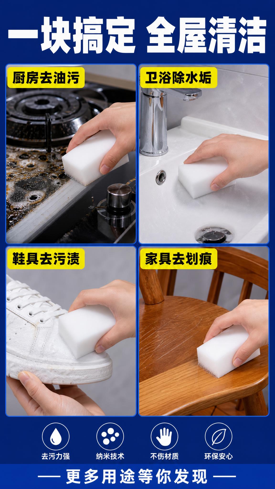 [商品] 使用【图1】白色长方形纳米海绵擦；保留产品的长方体形… - 图片创意预览